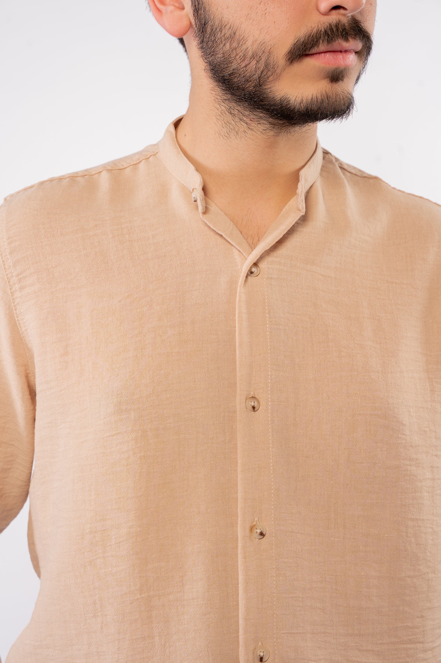 BEIGE DOUBLE GAUZE CHINESE SHIRT