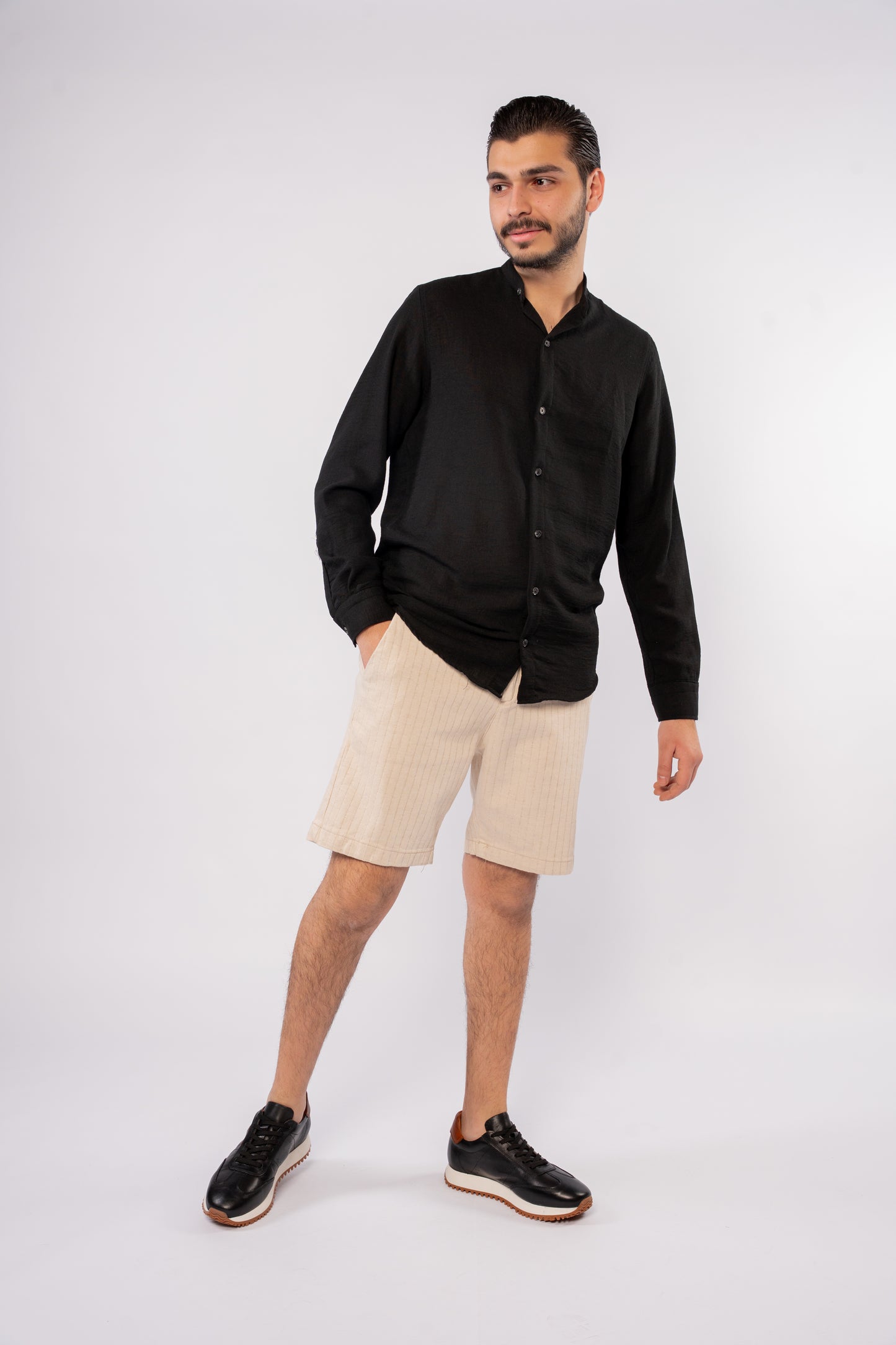 BLACK DOUBLE GAUZE CHINESE SHIRT