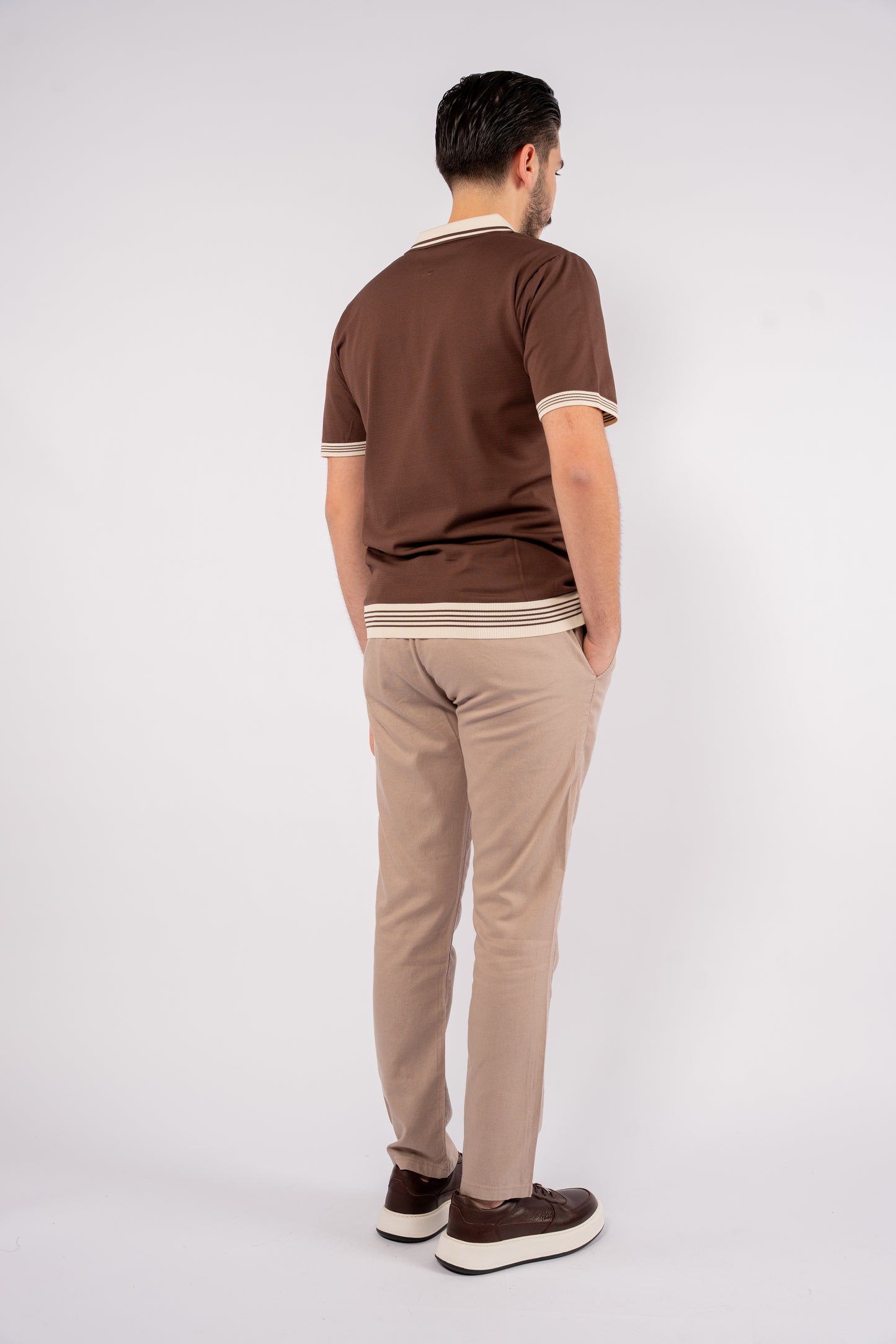 BROWN MIXED ZIPPER TRICOT POLO