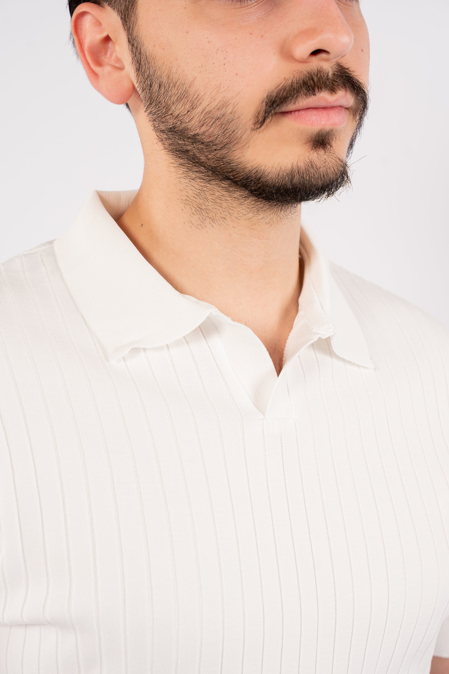 WHITE VNECK LINED POLO