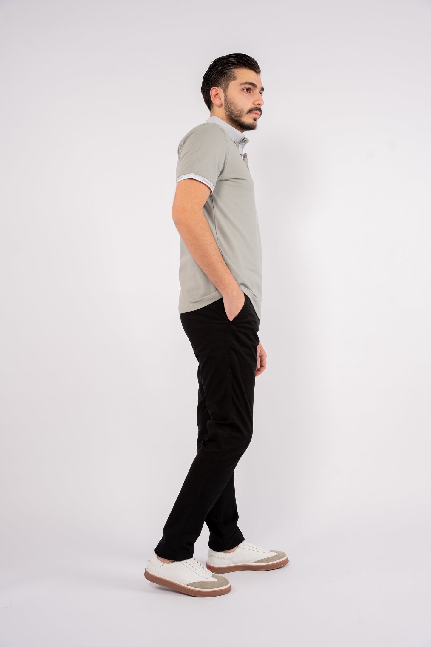 LIGHT GREY BUTTON COLLAR POLO