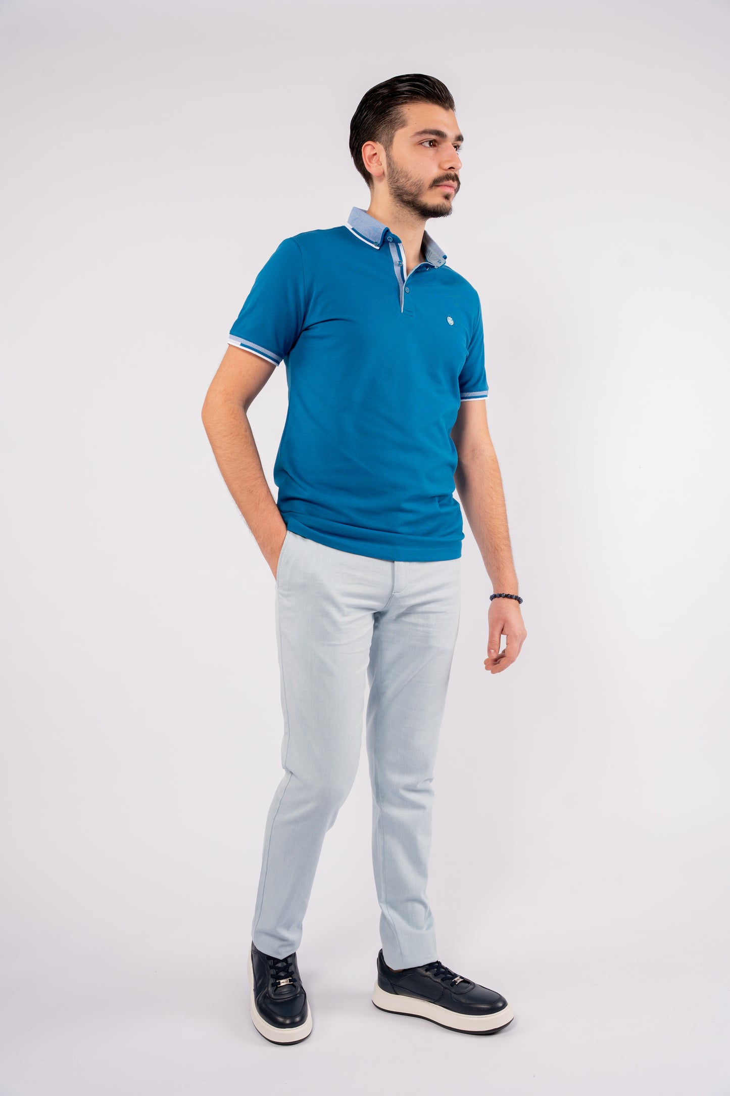 BLUE GITAN BUTTON COLLAR POLO