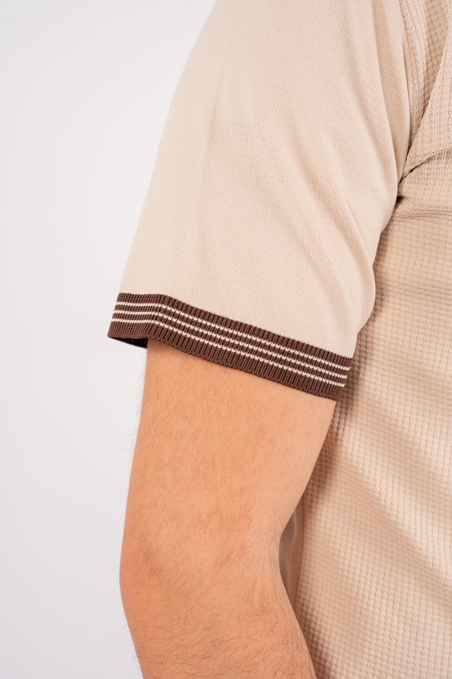 BEIGE MIXED ZIPPER TRICOT POLO