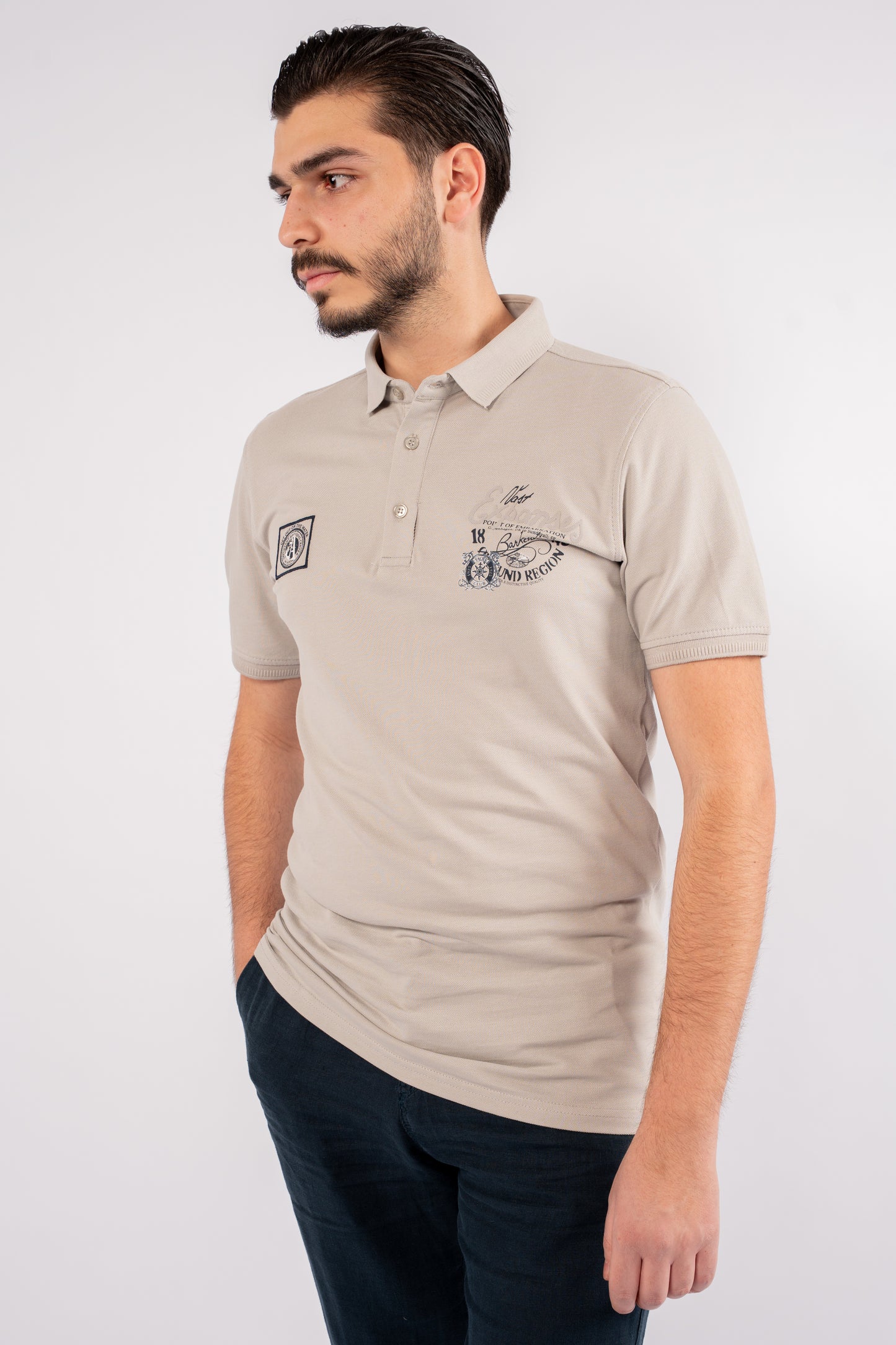 BEIGE GREY RETRO POLO