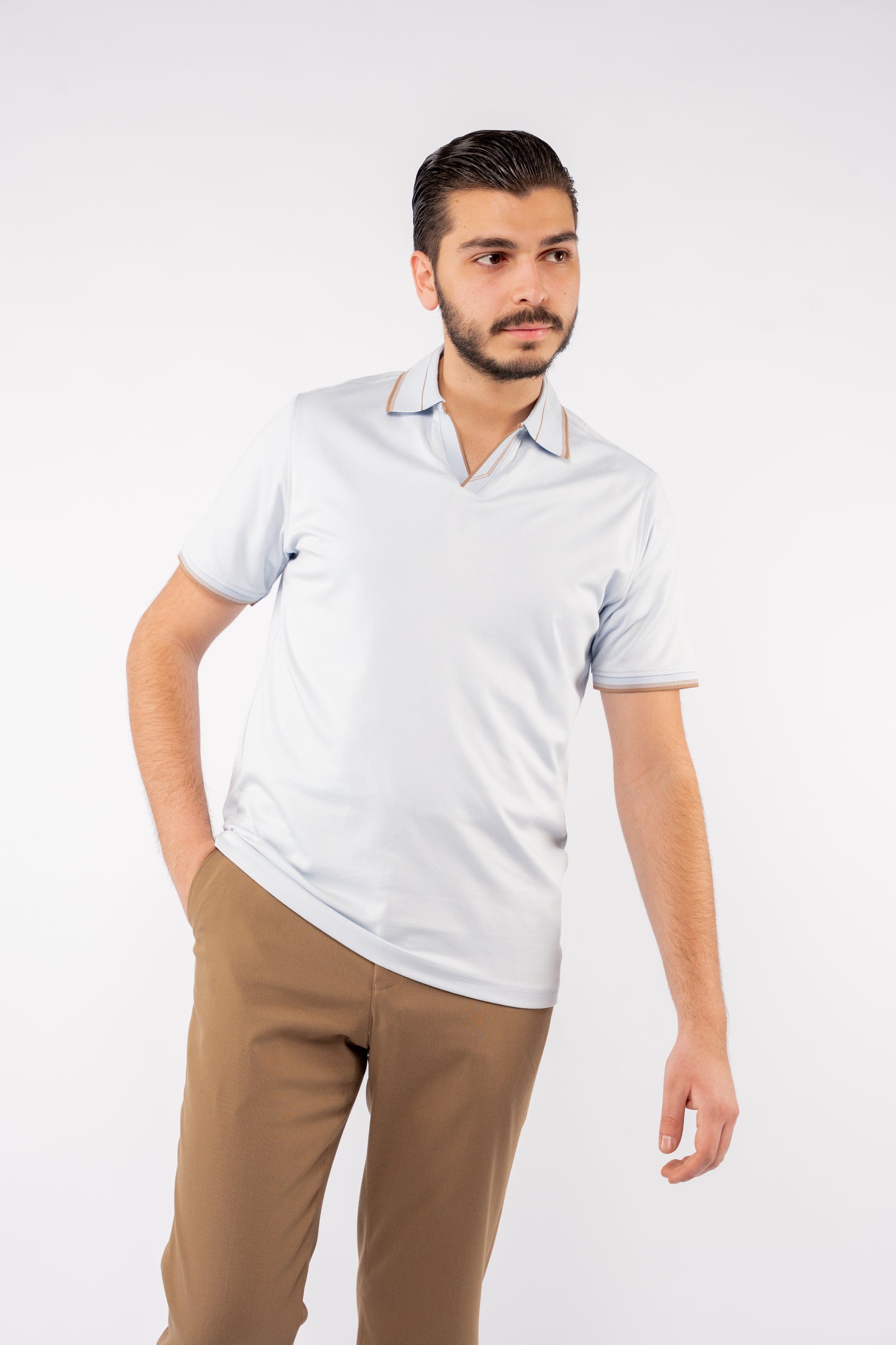 BLUE MIXED VNECK POLO
