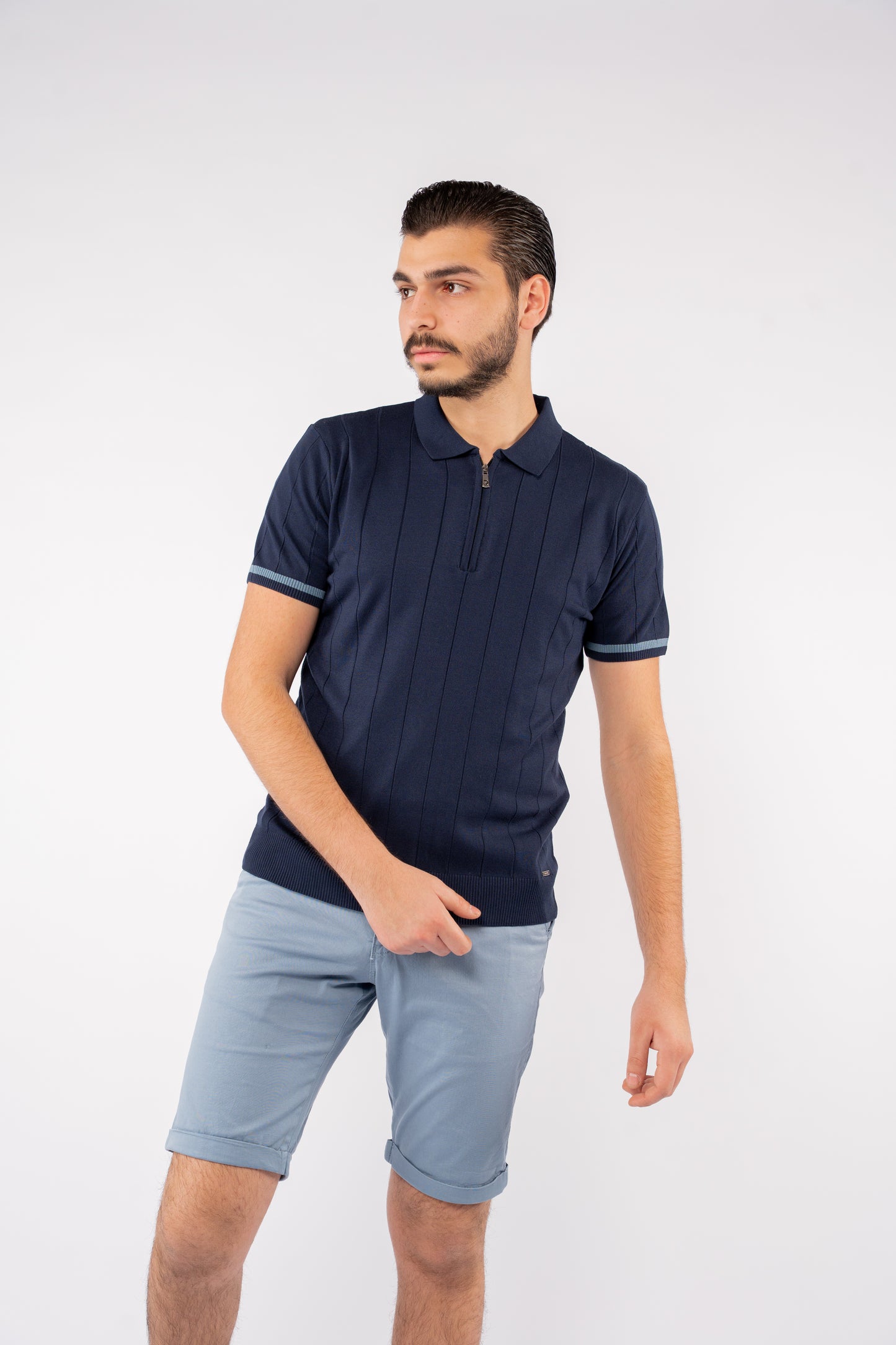 LINED NAVY ZIPPER POLO