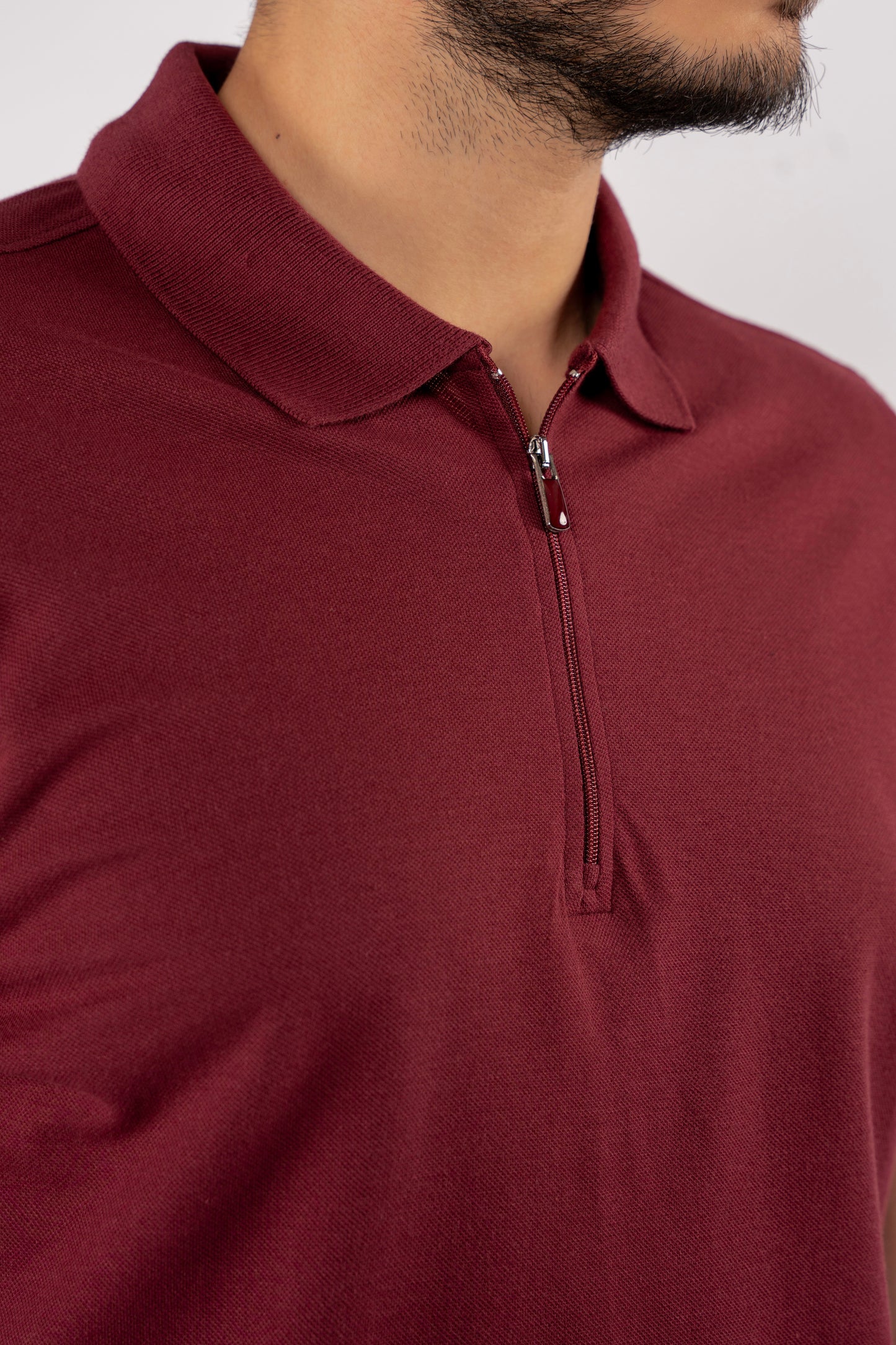 BURGUNDY PIQUET ZIPPER POLO