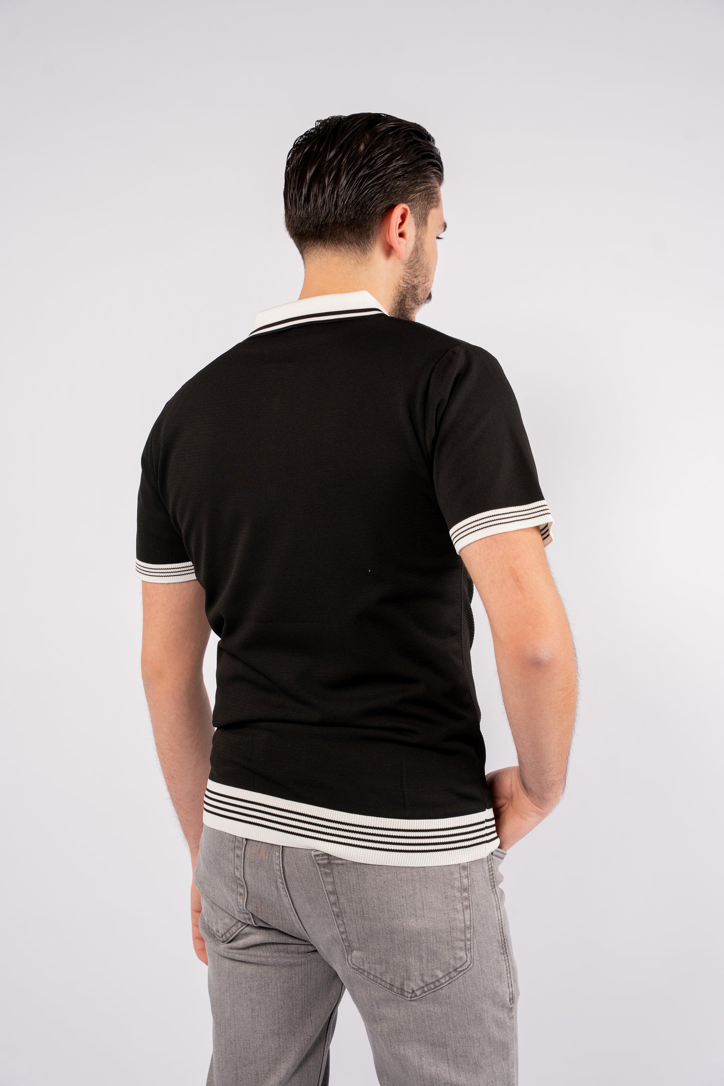 BLACK MIXED ZIPPER TRICOT POLO