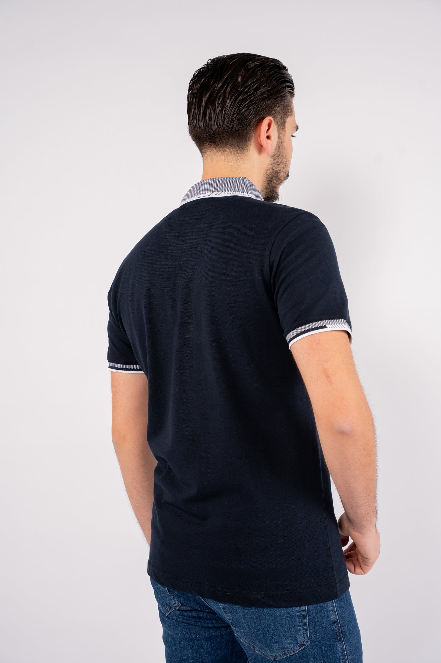 NAVY BUTTON COLLAR POLO