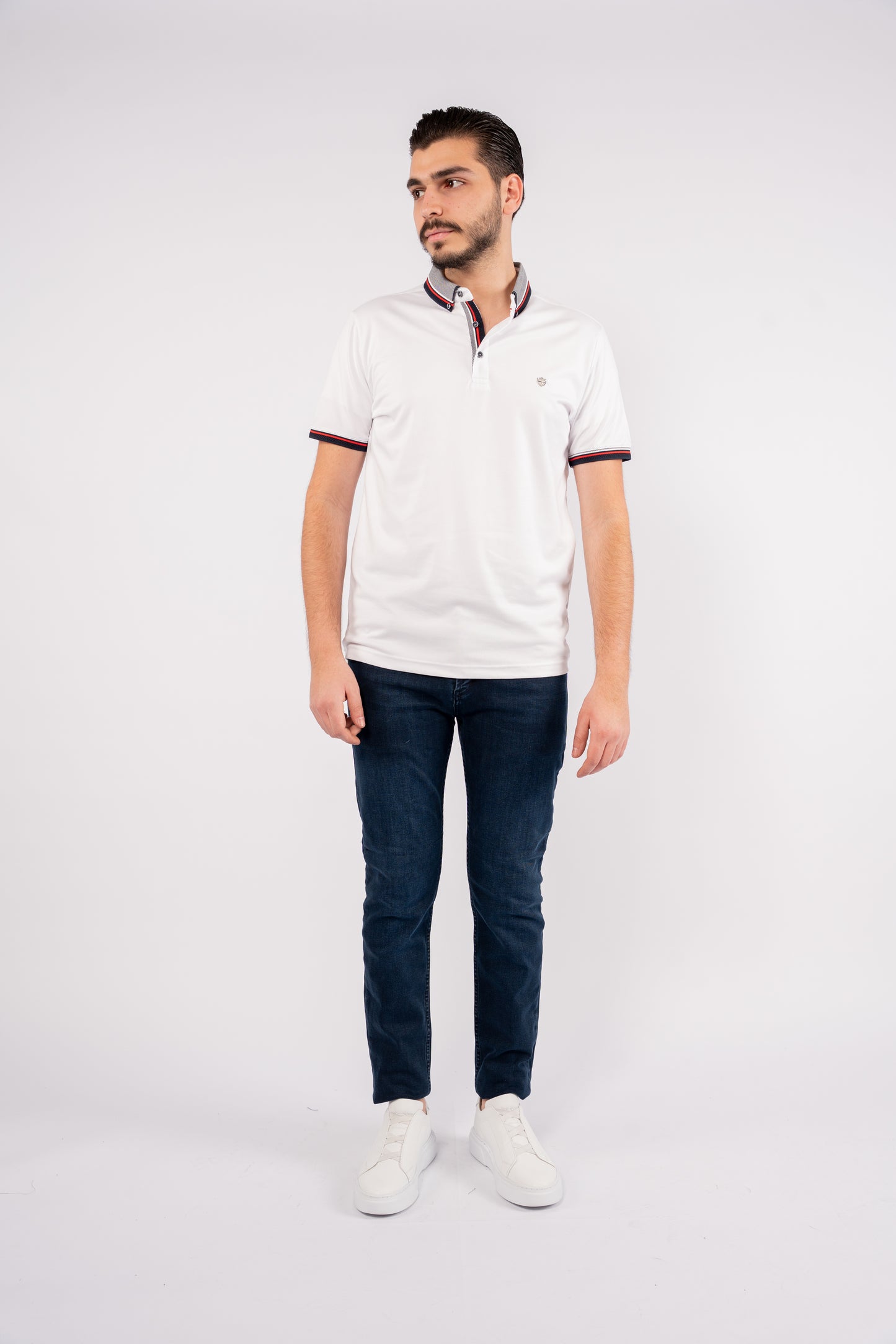 WHITE MIXED COLLAR POLO