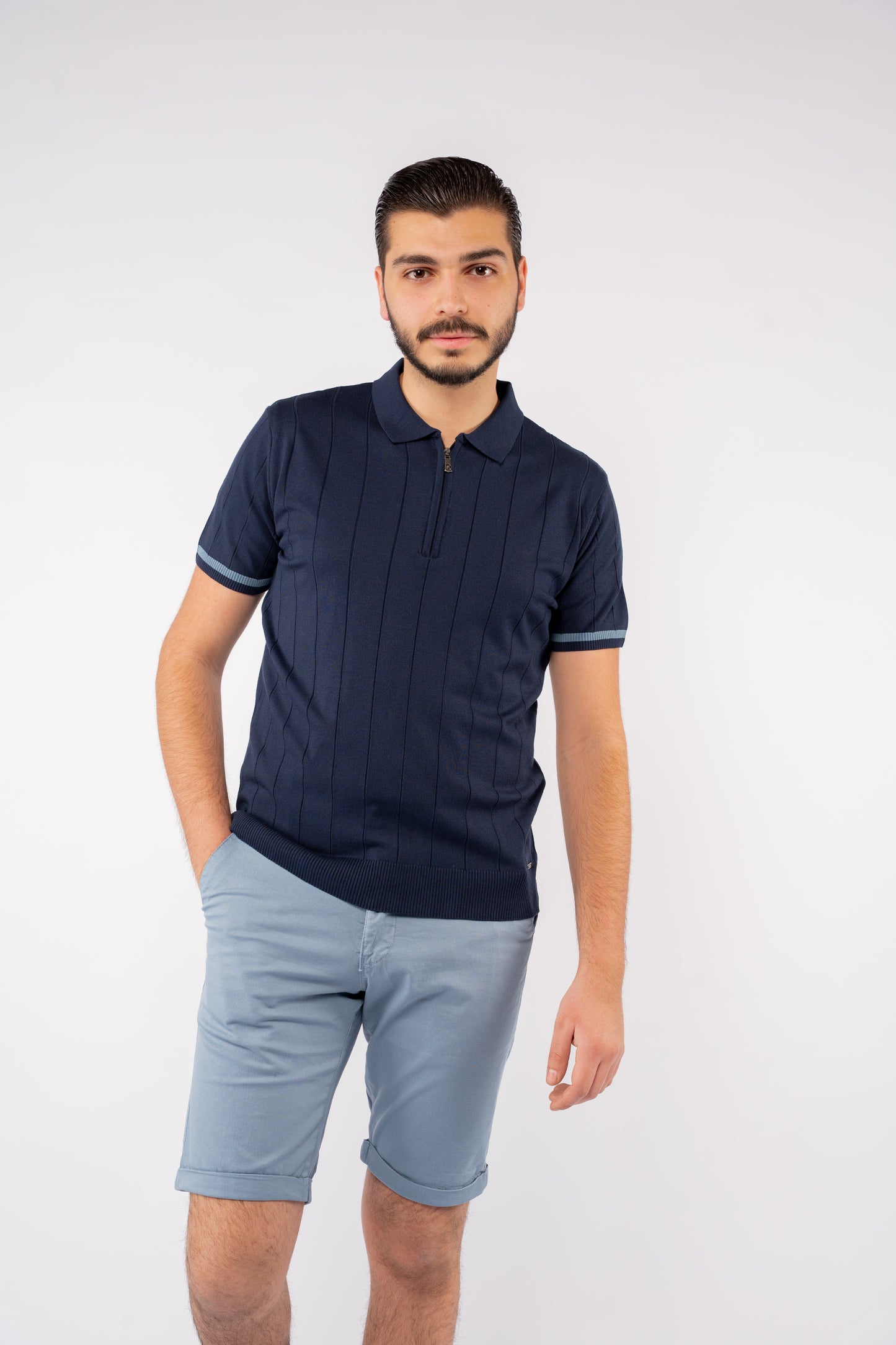 LINED NAVY ZIPPER POLO