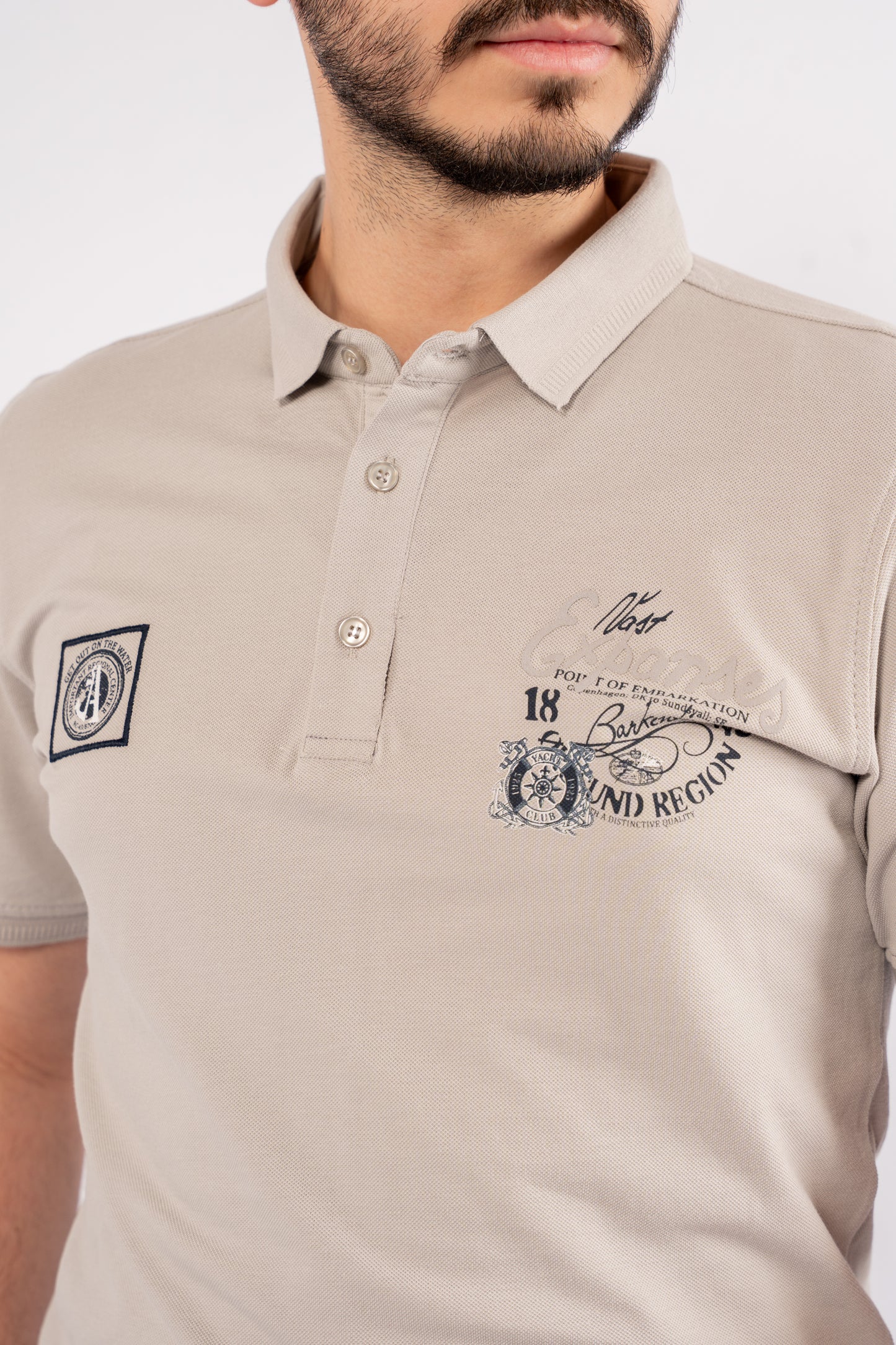 BEIGE GREY RETRO POLO