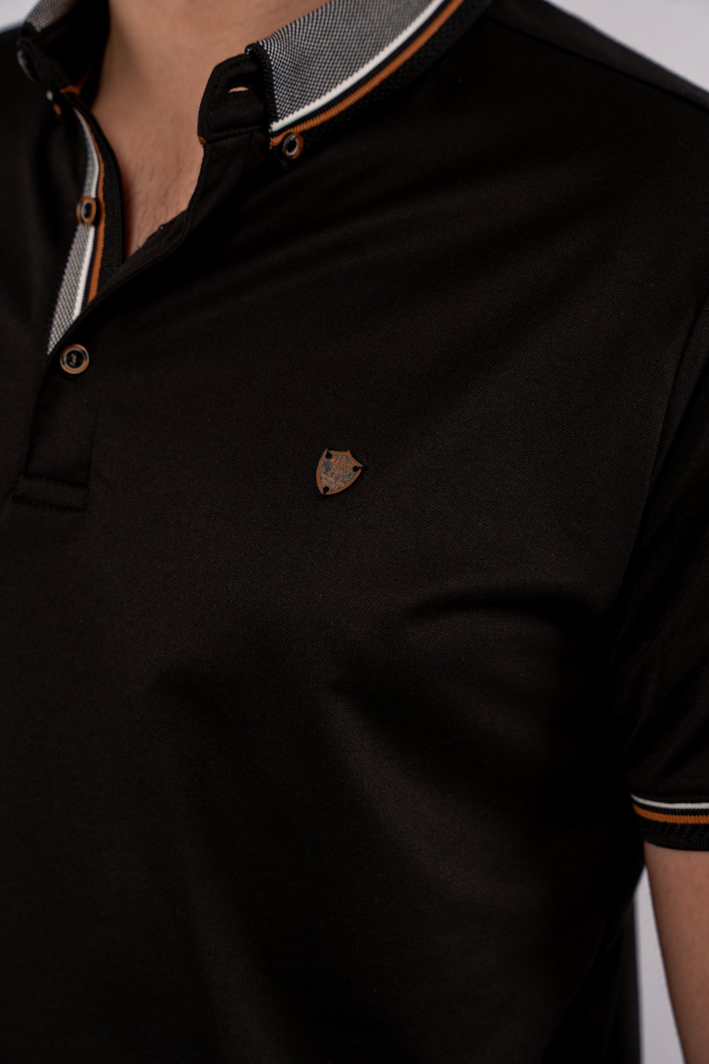 BLACK MIXED COLLAR POLO