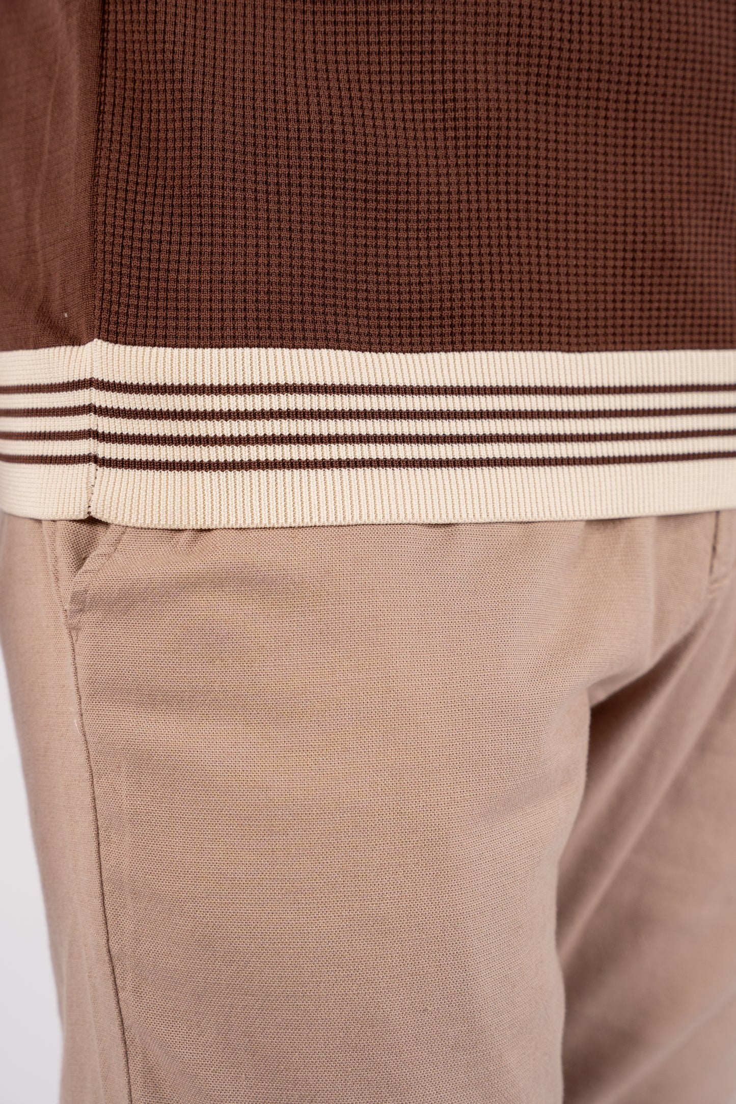 BROWN MIXED ZIPPER TRICOT POLO