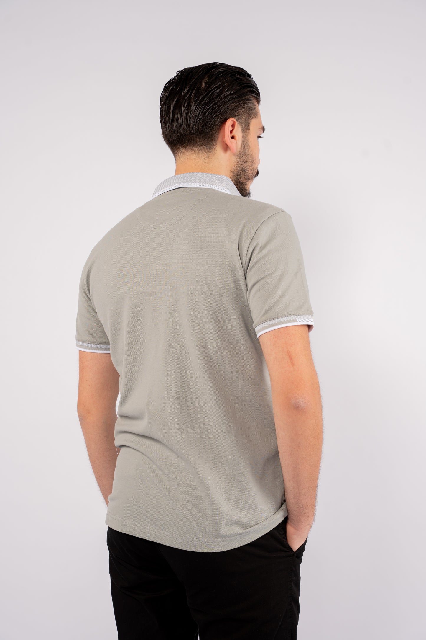 LIGHT GREY BUTTON COLLAR POLO
