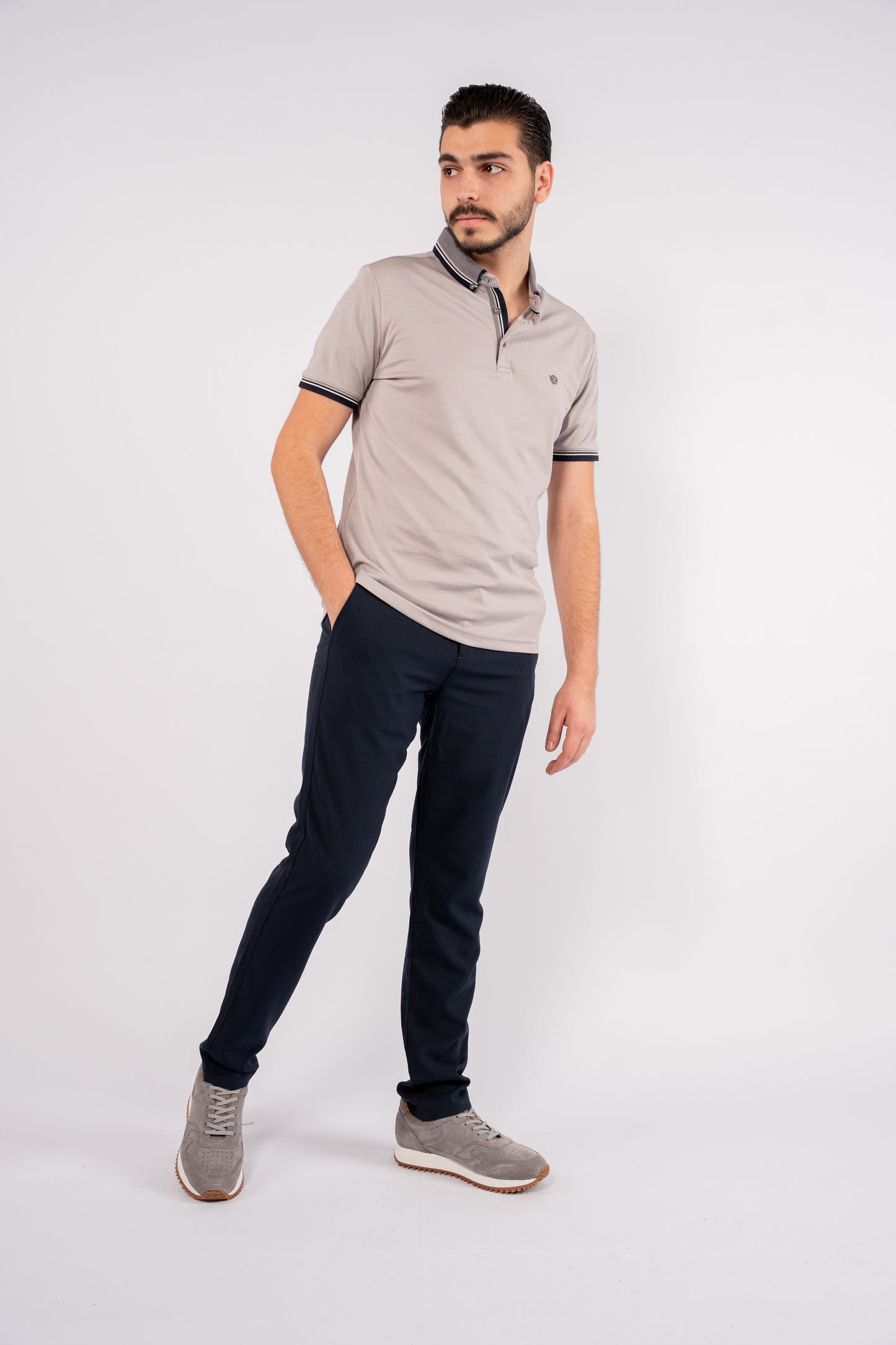 GREY MIXED COLLAR POLO