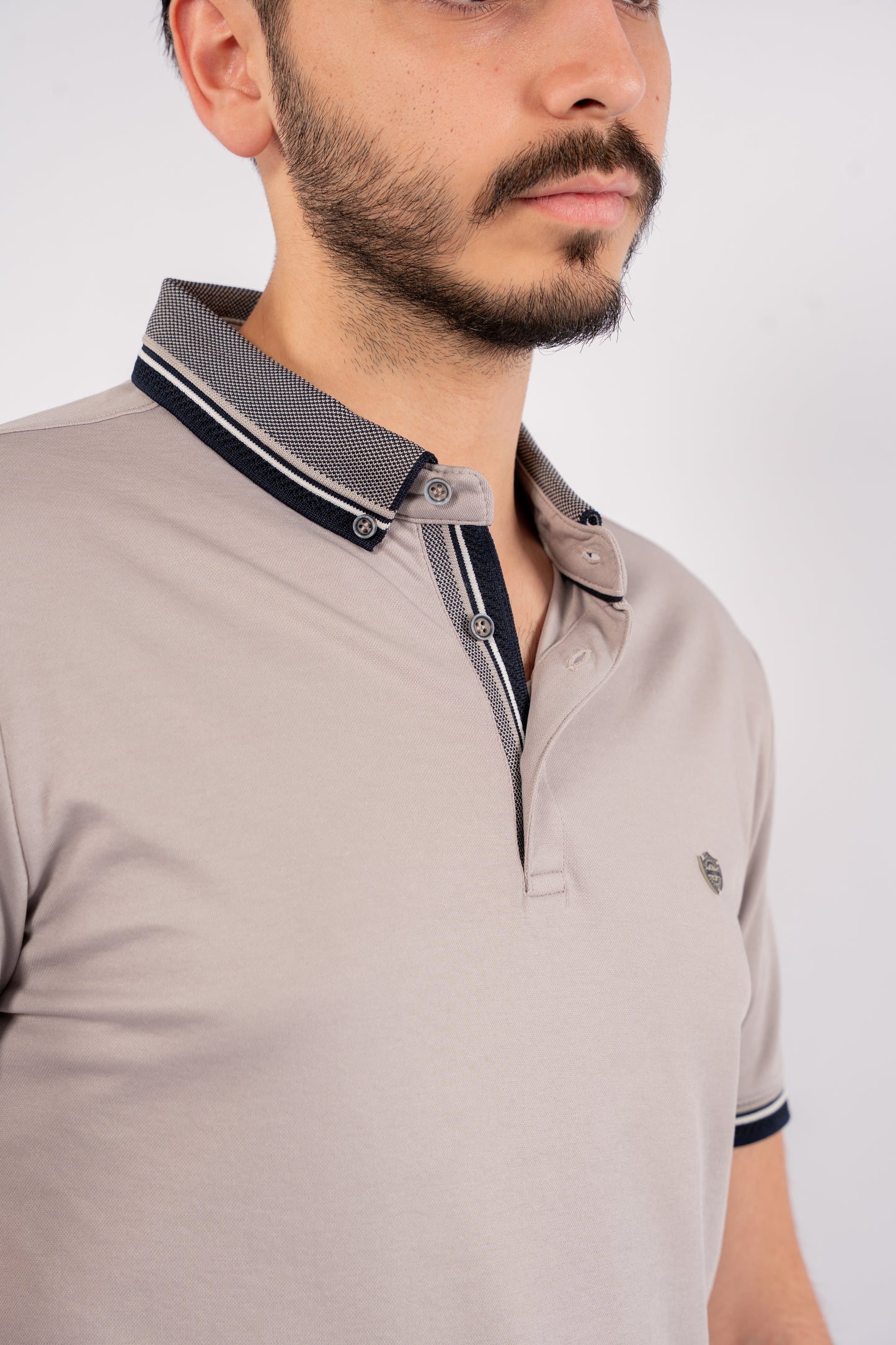 GREY MIXED COLLAR POLO