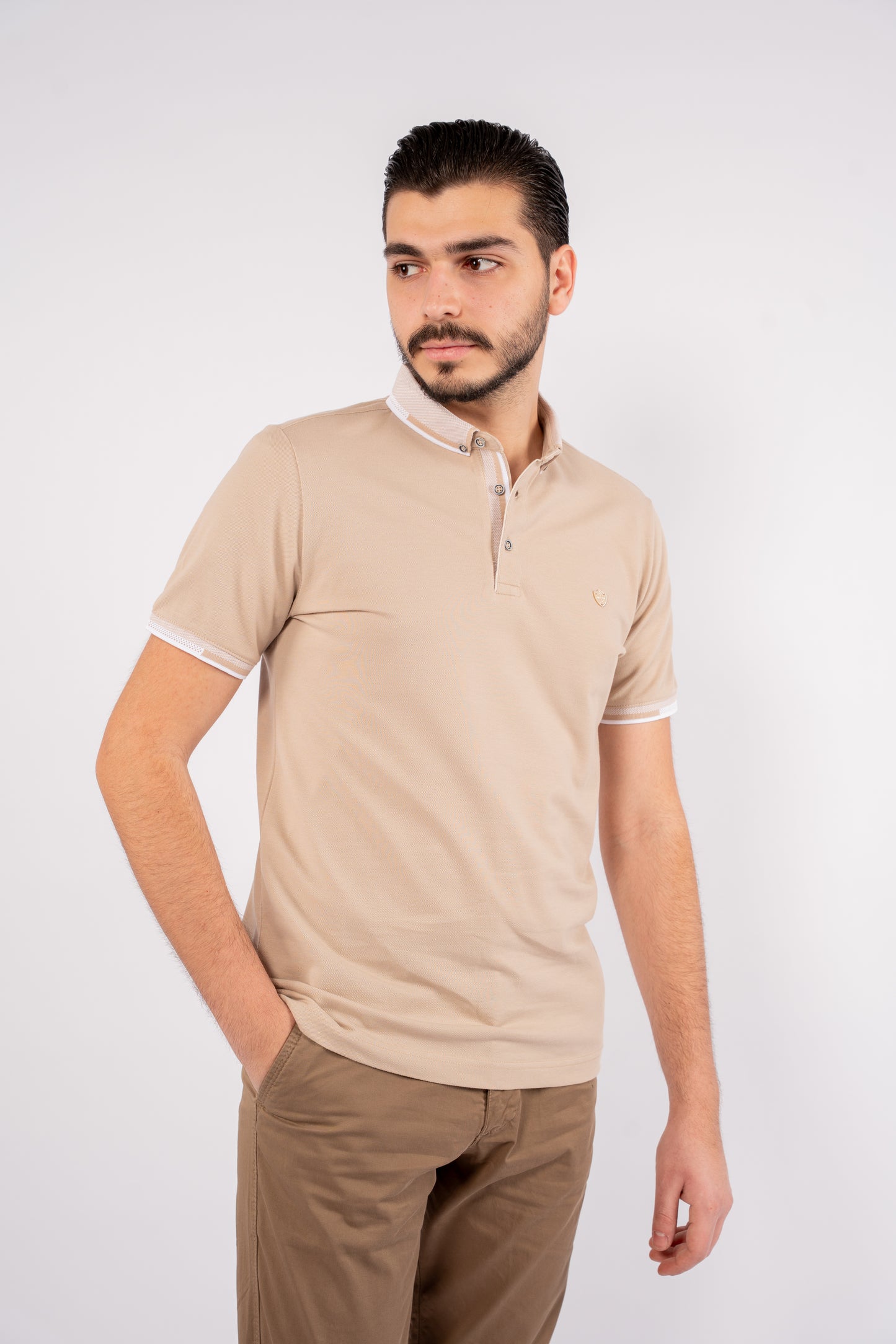 BEIGE BUTTON COLLAR POLO
