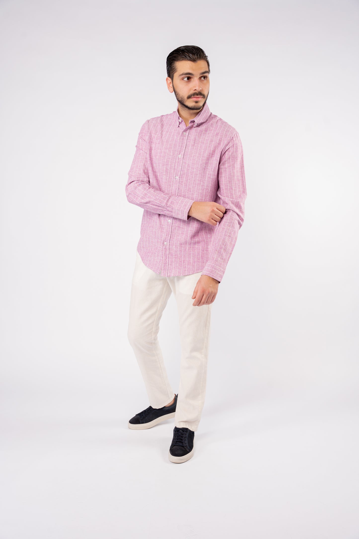 PINK LINED LINEN SHIRT