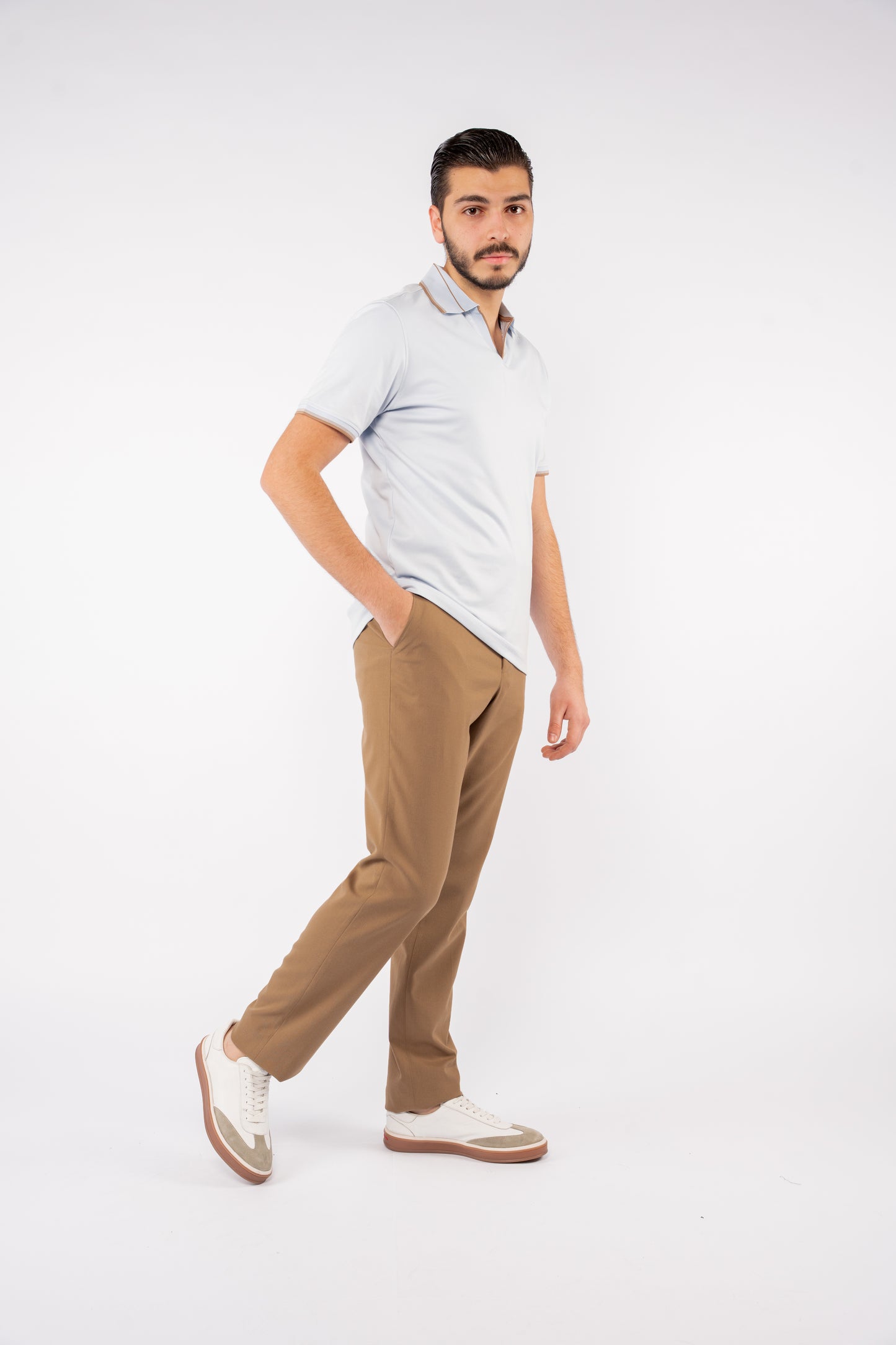 BLUE MIXED VNECK POLO