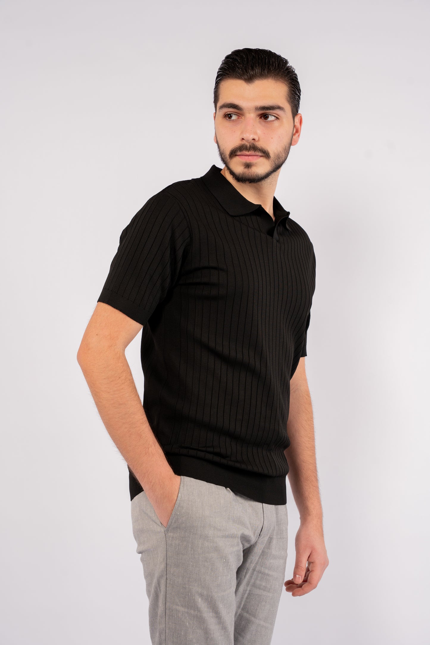 BLACK VNECK LINED POLO