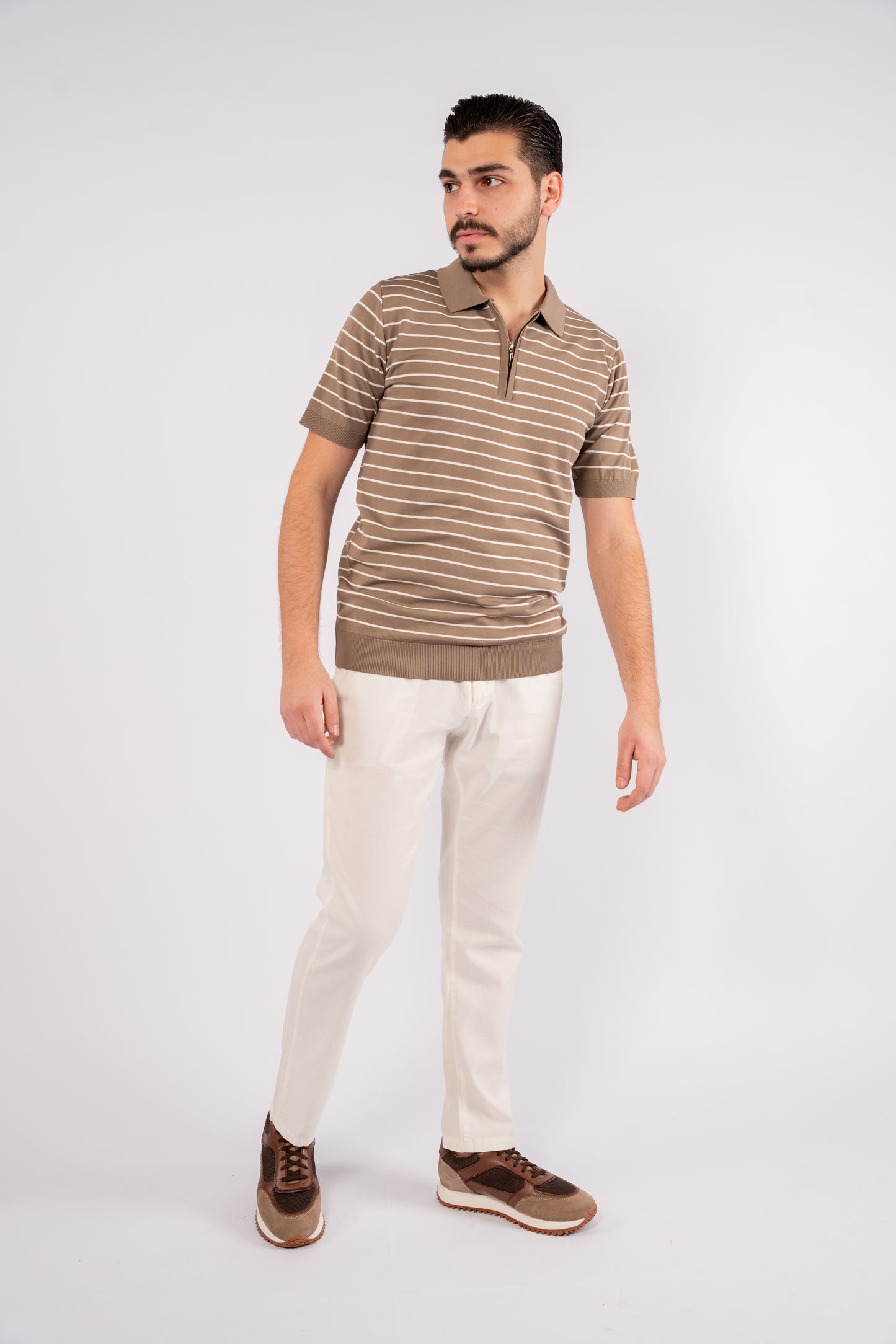 DARK BEIGE ZIPPER LINED POLO