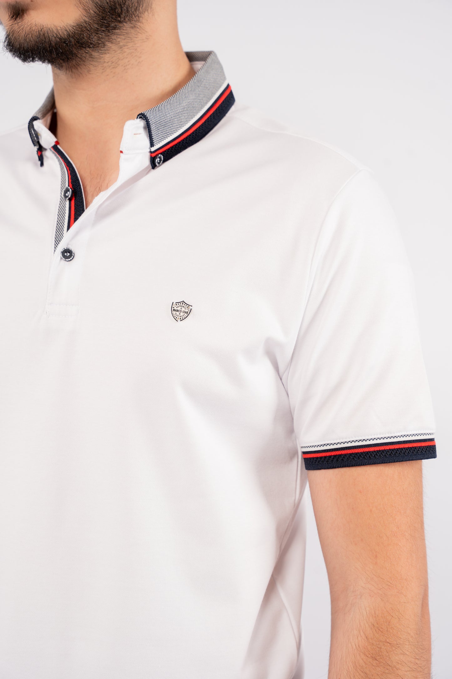 WHITE MIXED COLLAR POLO