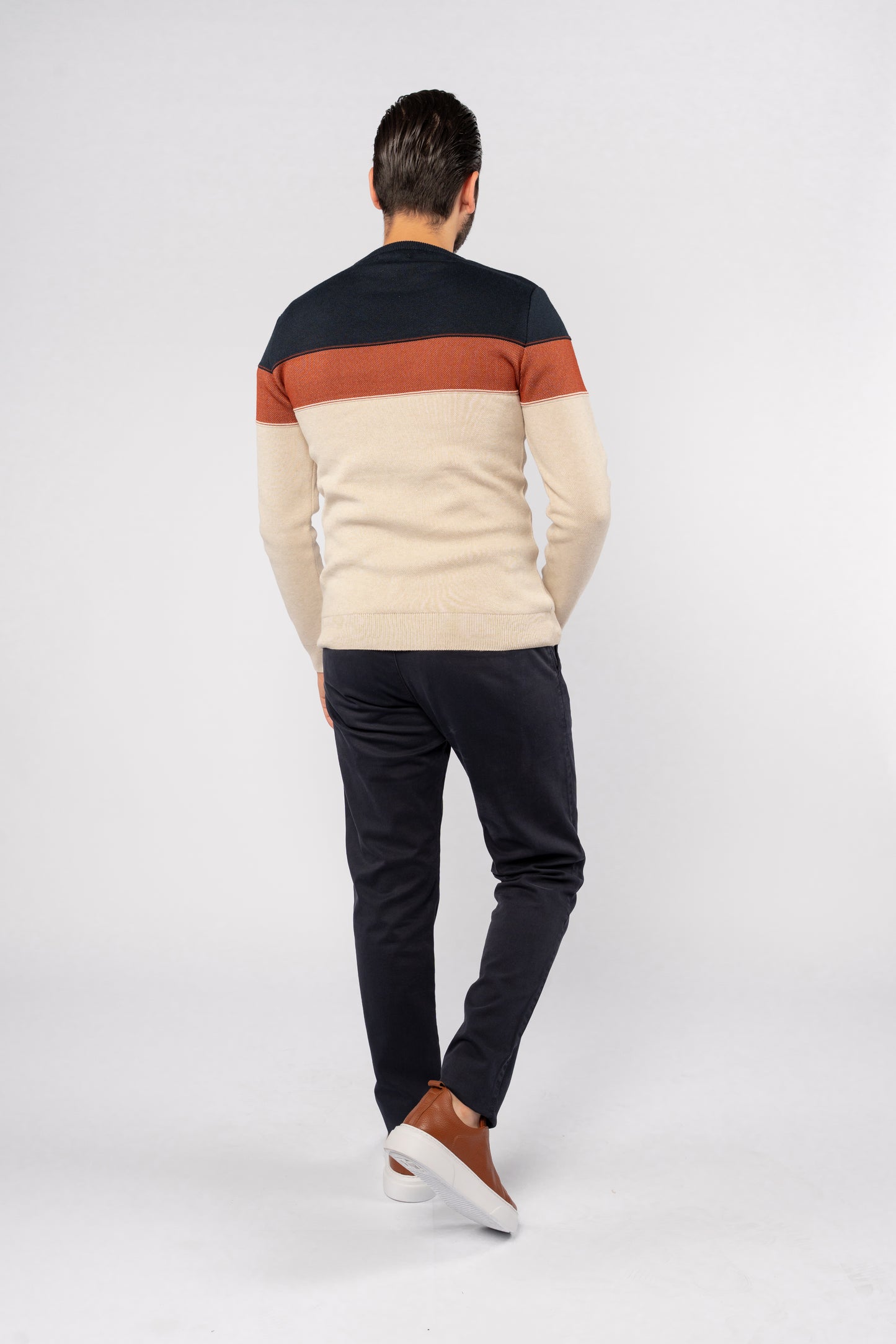 BEIGE TRIO COLOR SWEATER