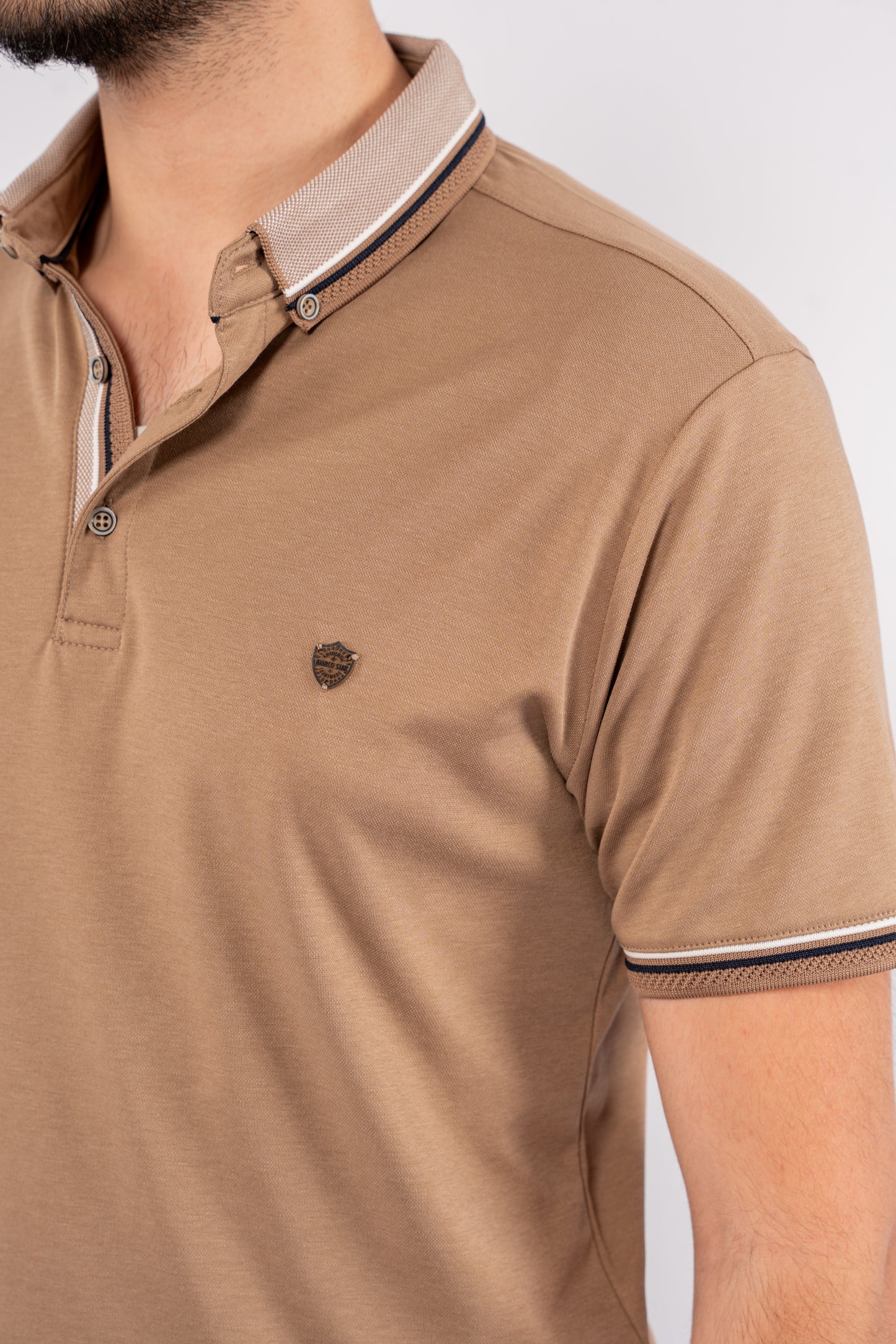 BEIGE MIXED COLLAR POLO