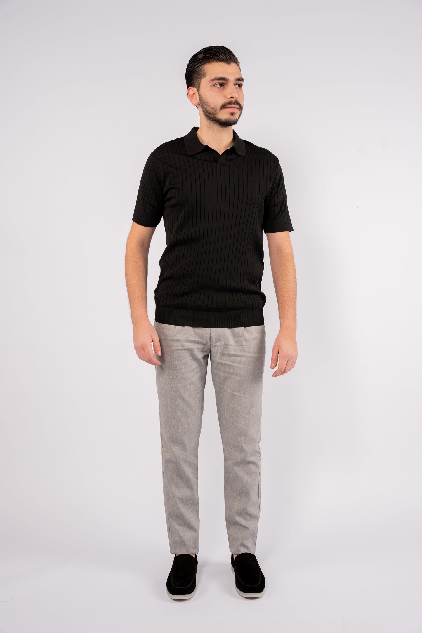 BLACK VNECK LINED POLO