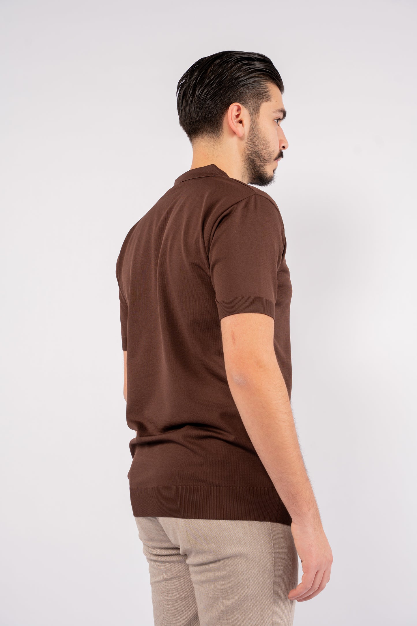 BROWN MERCERIZED ZIPPER POLO