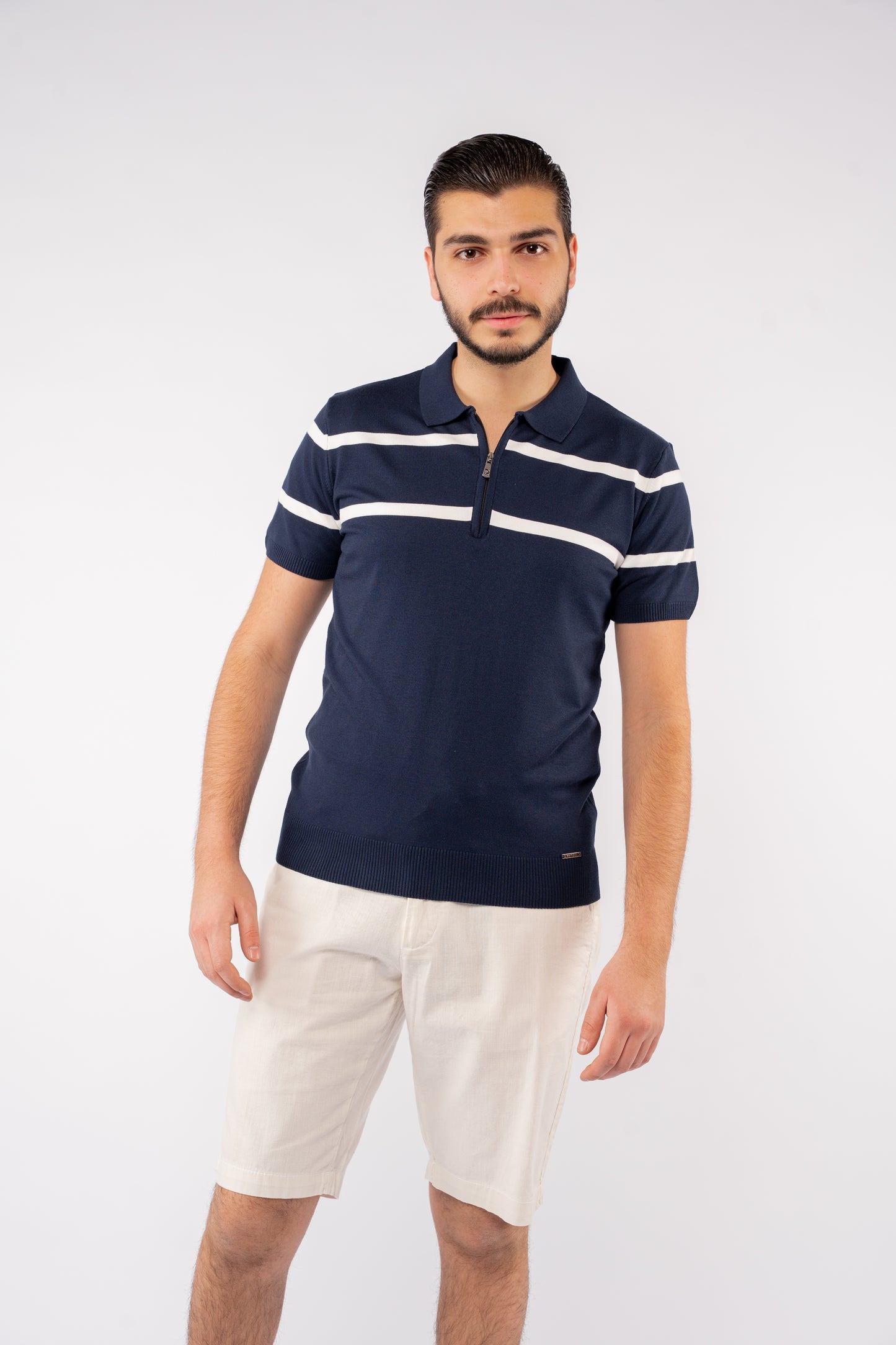 NAVY CASUAL ZIPPER POLO