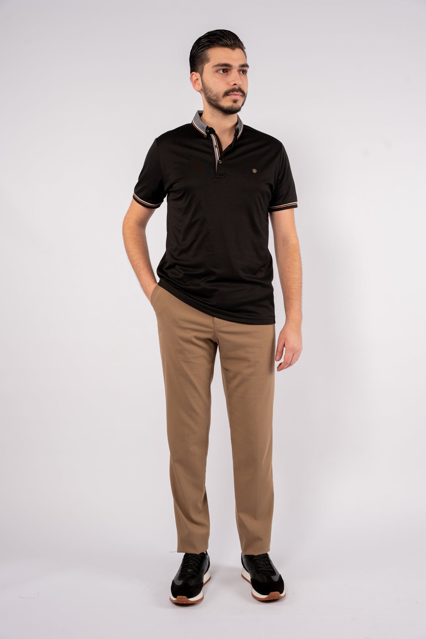 BLACK MIXED COLLAR POLO