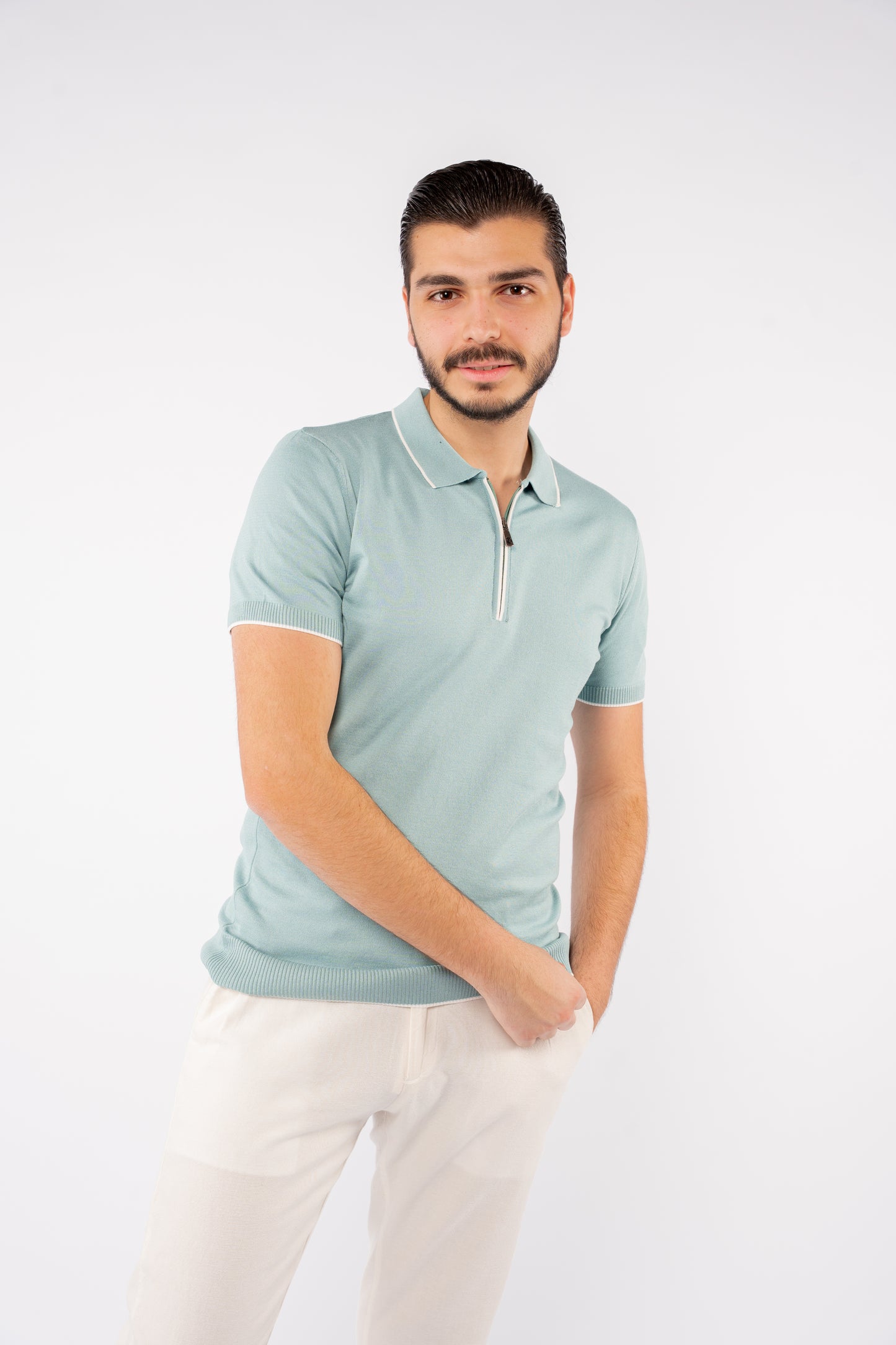 MINT WHITE LINE POLO