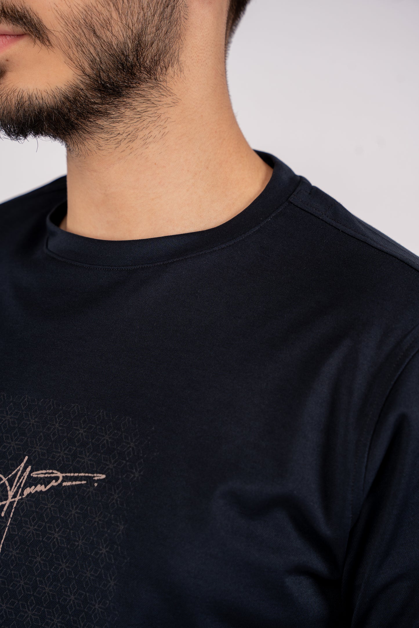 NAVY PATTERNED MERCERIZED TSHIRT