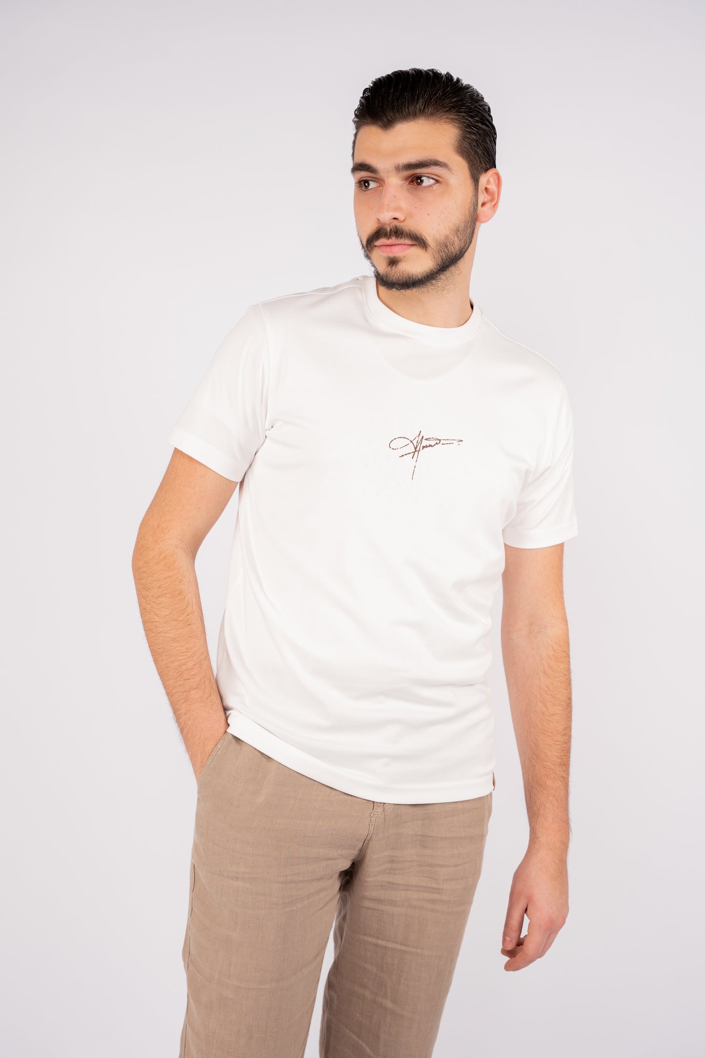 WHITE PATTERNED MERCERIZED TSHIRT