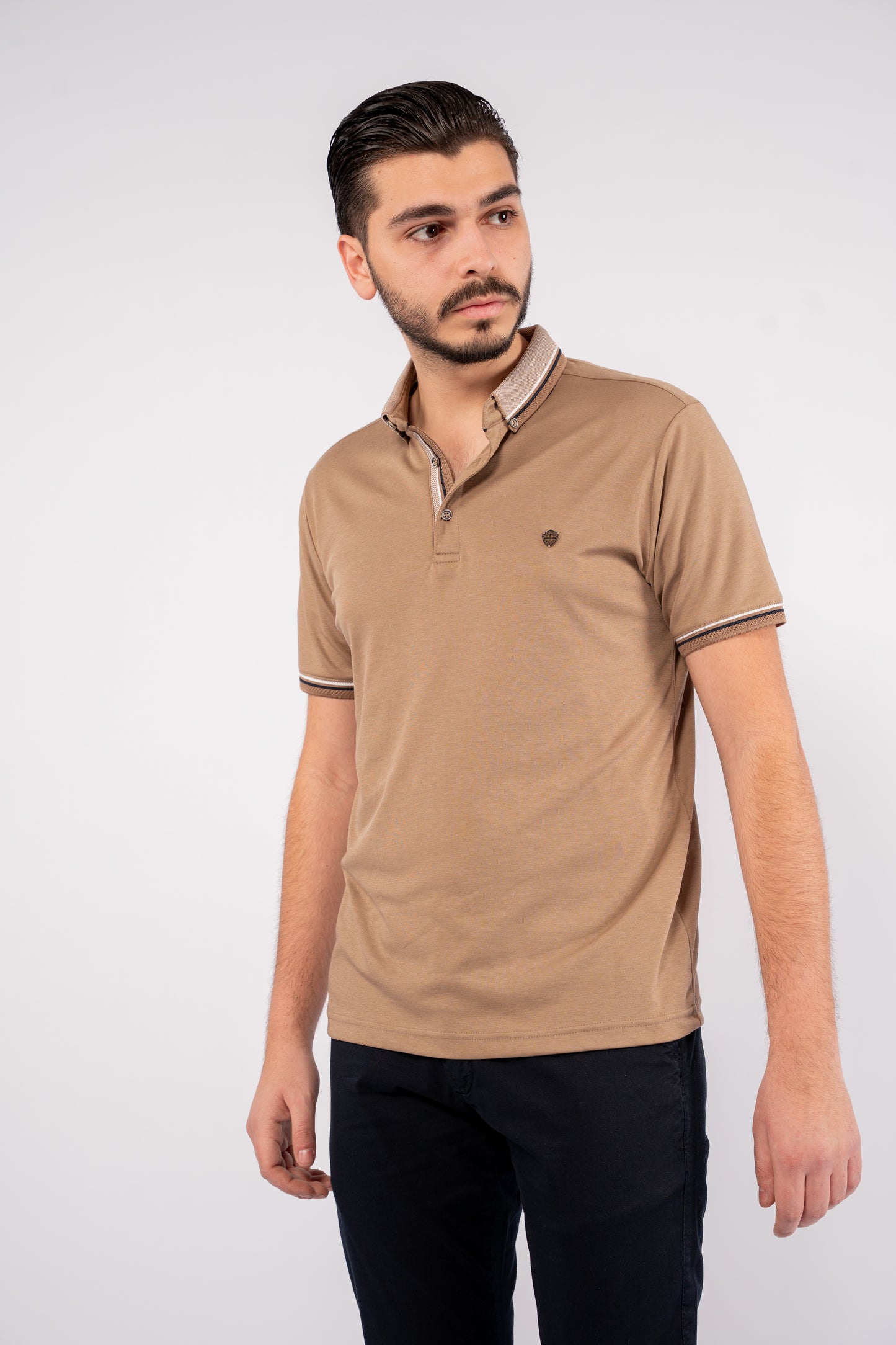 BEIGE MIXED COLLAR POLO