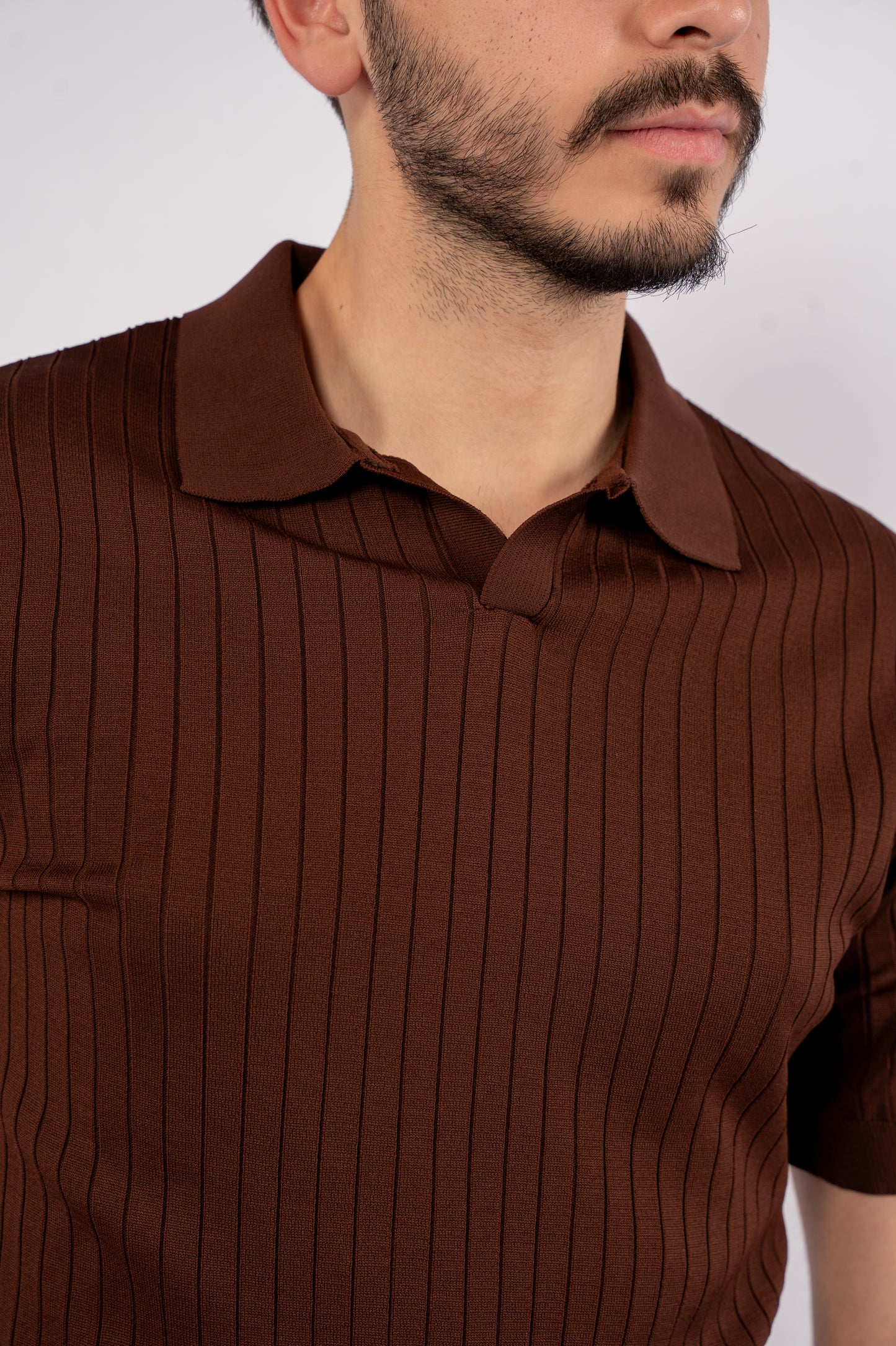 BROWN VNECK LINED POLO