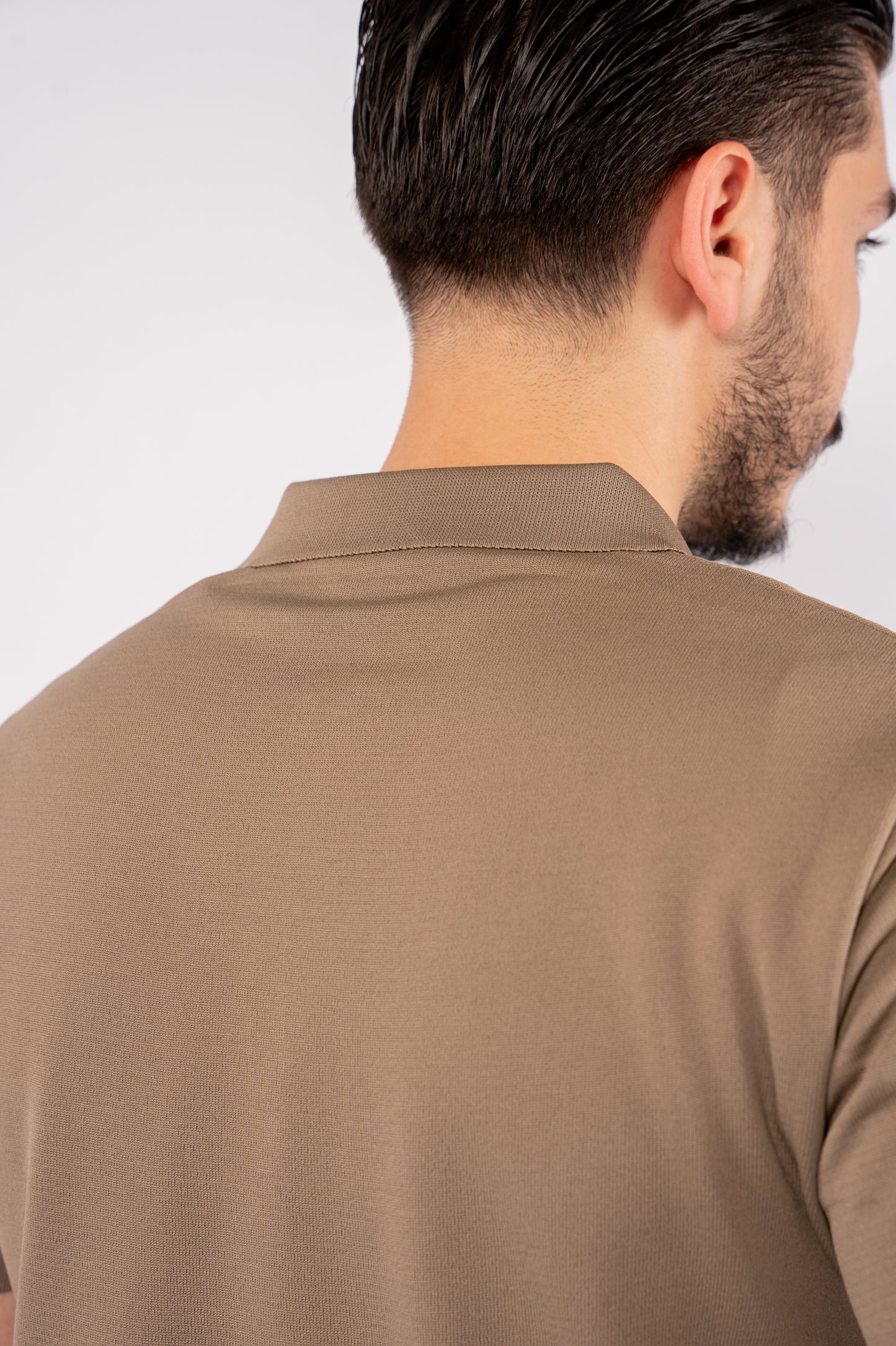 BEIGE MERCERIZED ZIPPER POLO