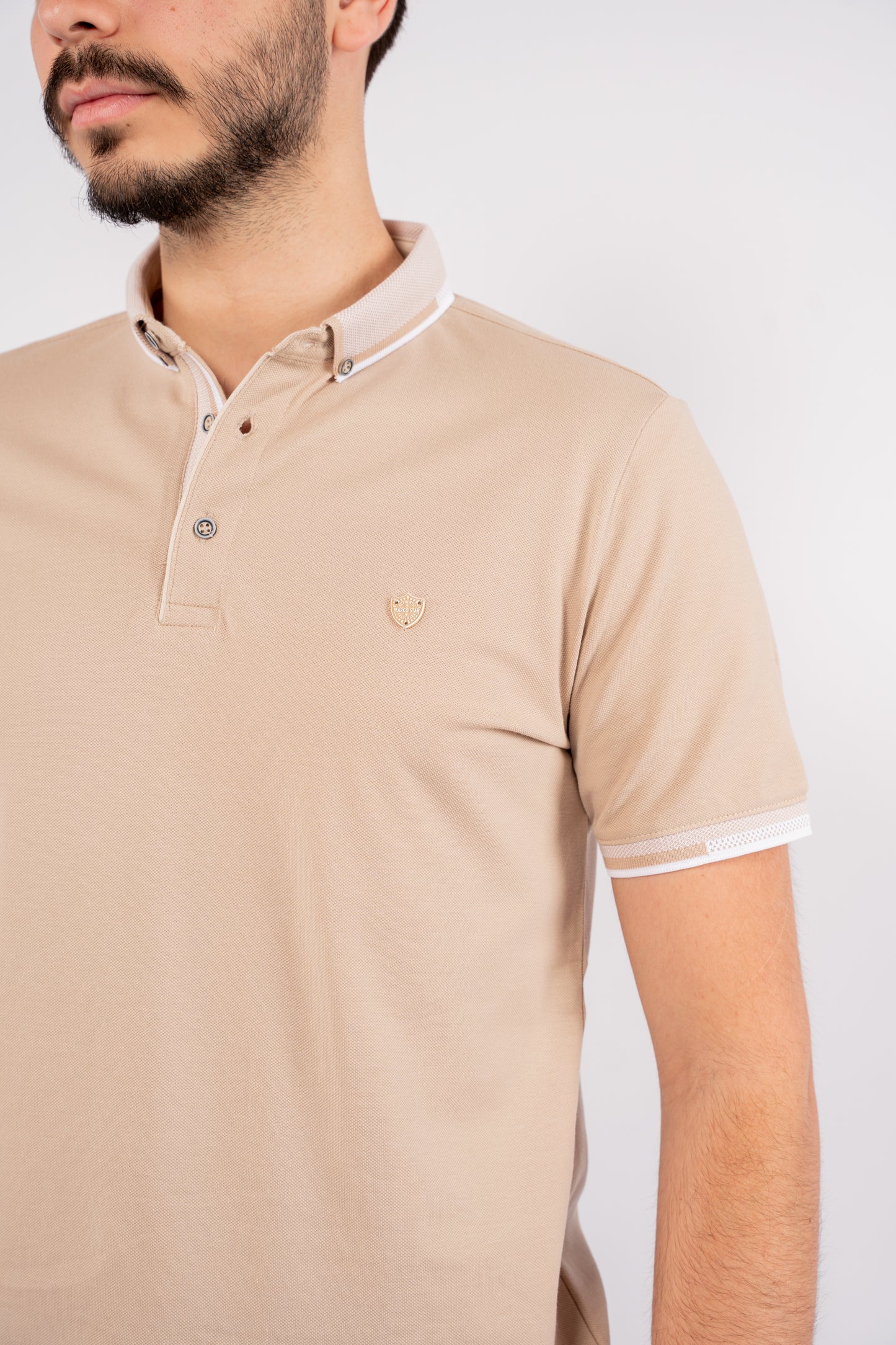 BEIGE BUTTON COLLAR POLO