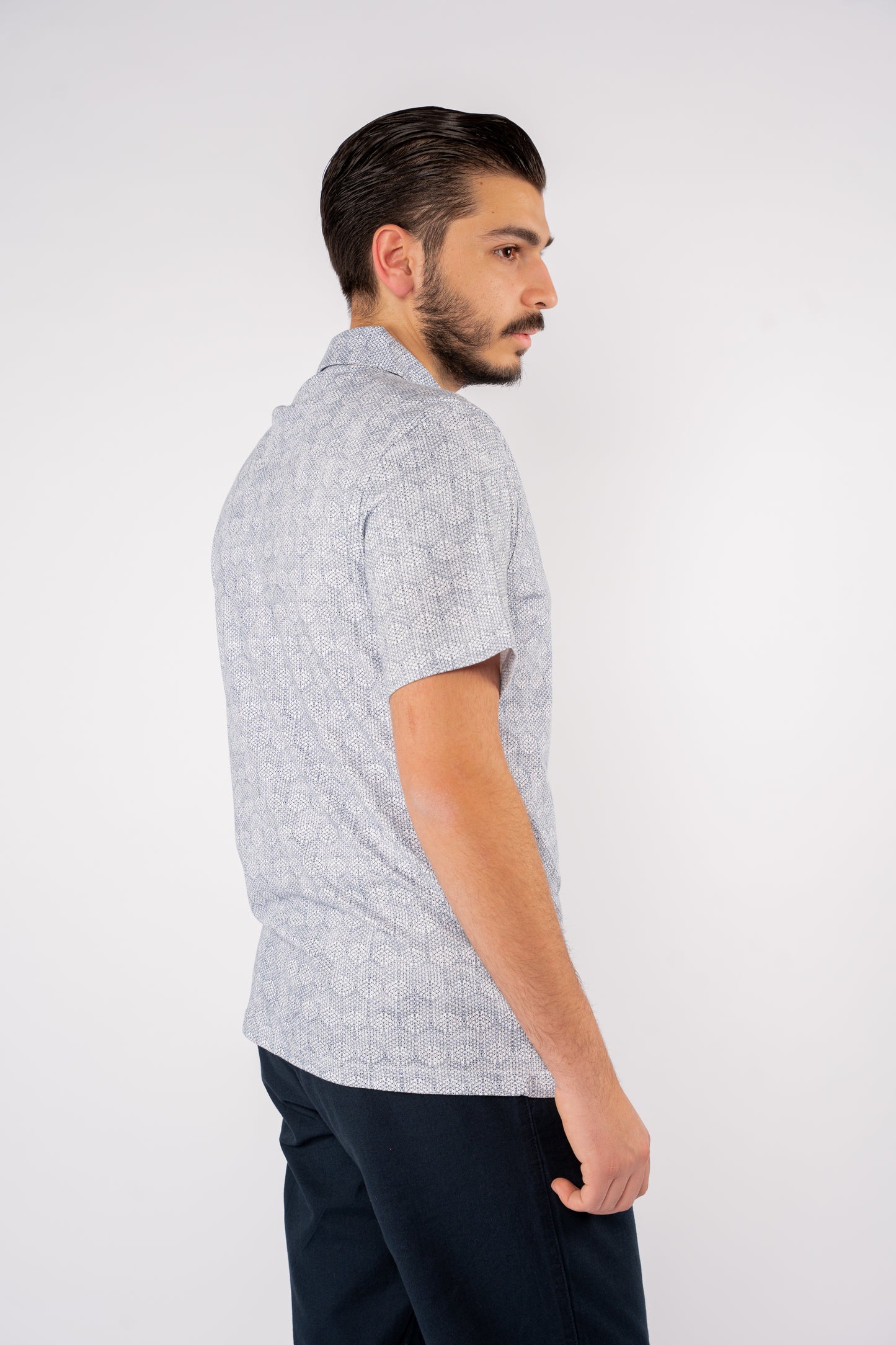 BLUE GEOMETRIC PATTERN POLO TSHIRT