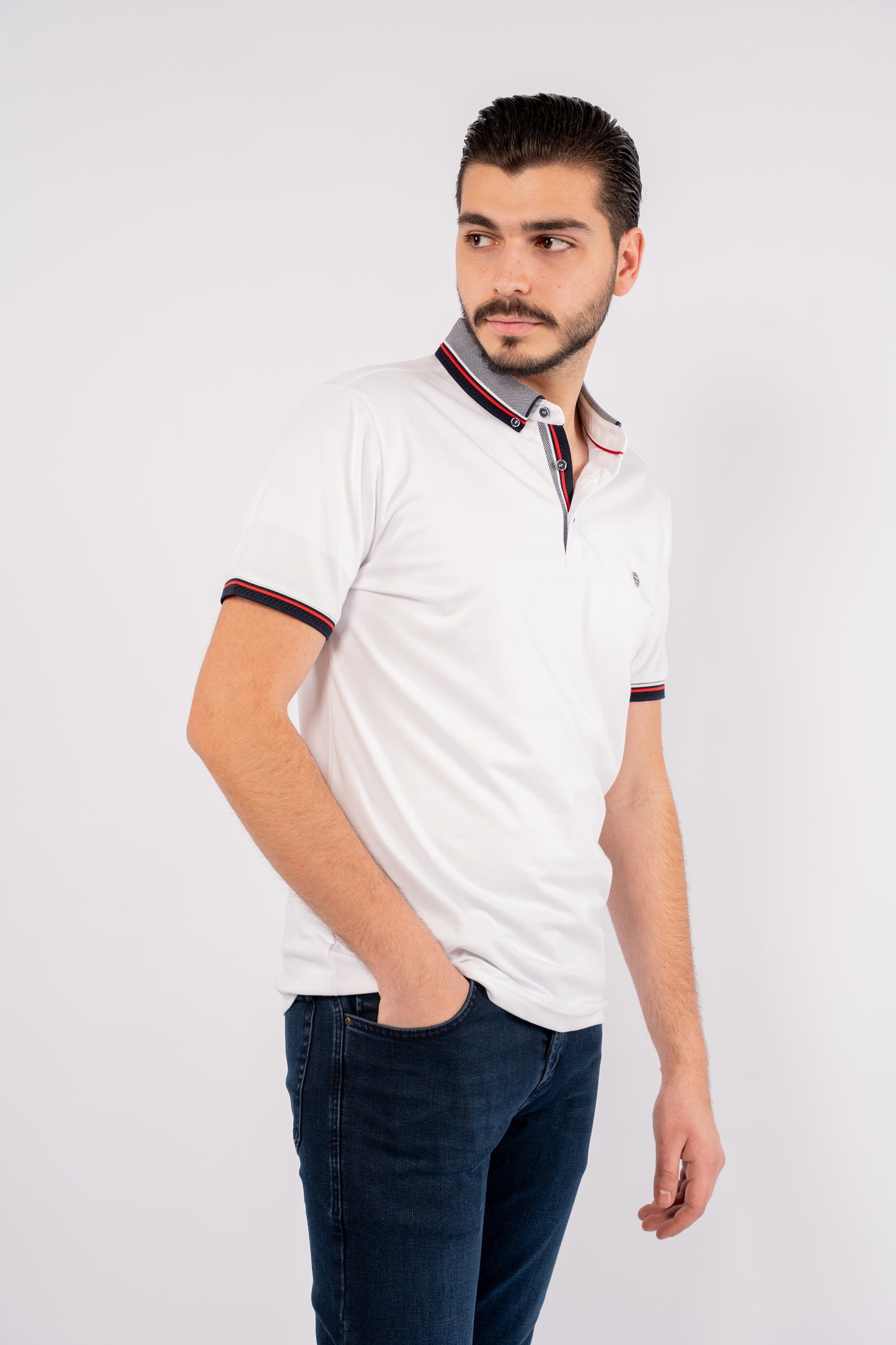 WHITE MIXED COLLAR POLO