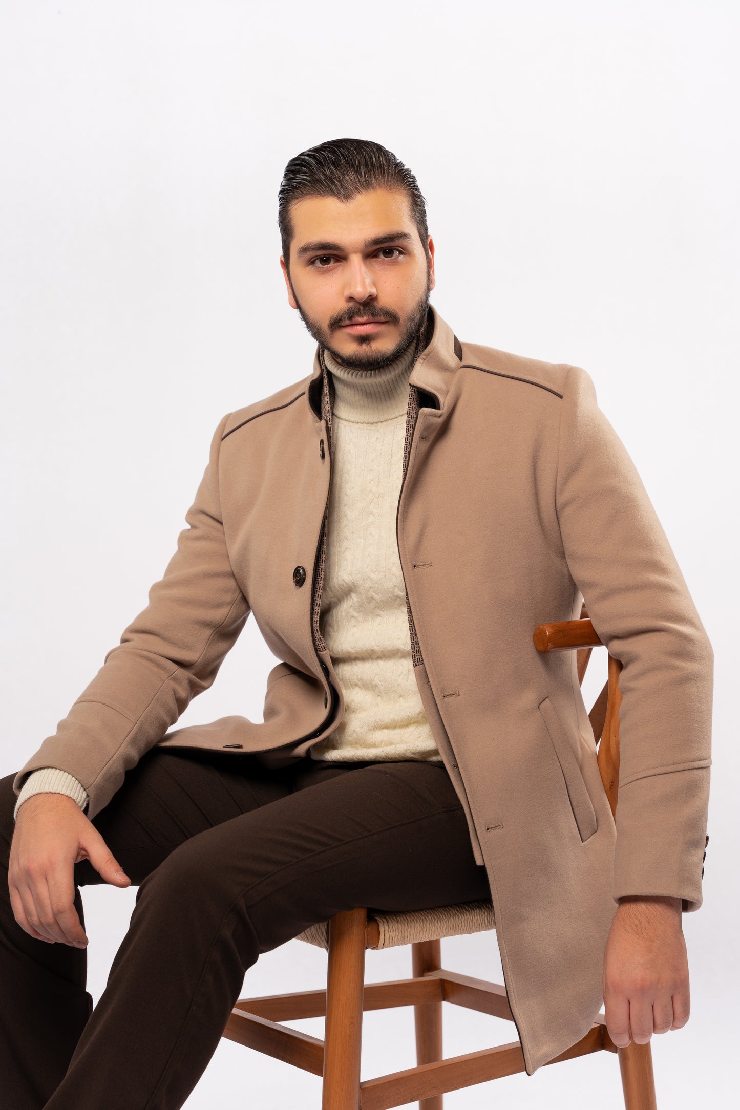 BEIGE SEMI CASUAL WOOL COAT