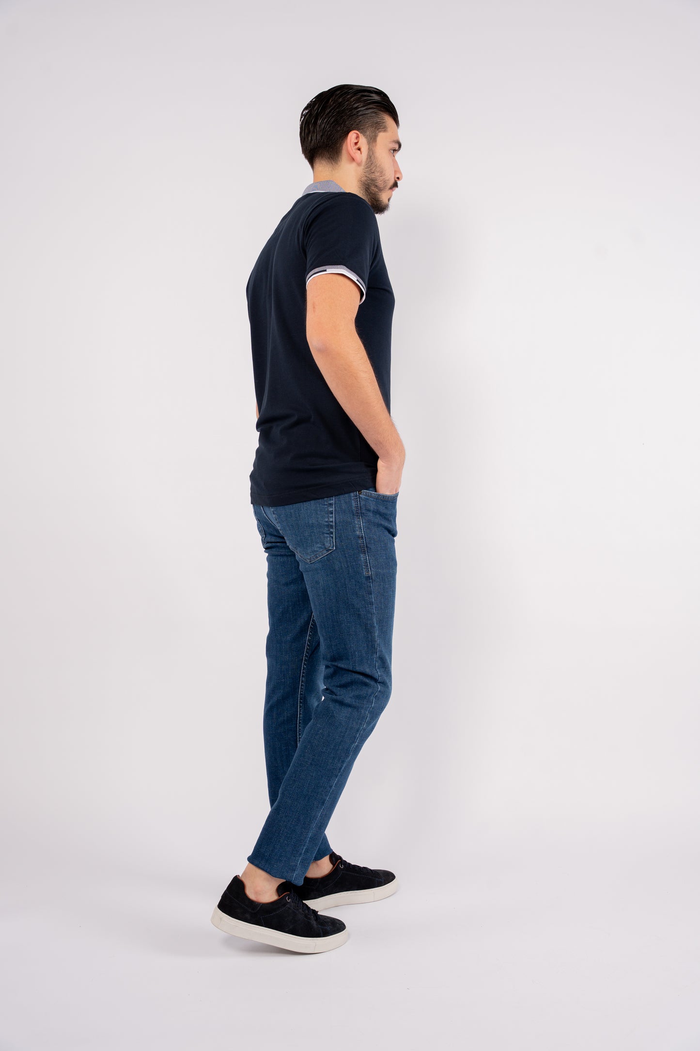NAVY BUTTON COLLAR POLO