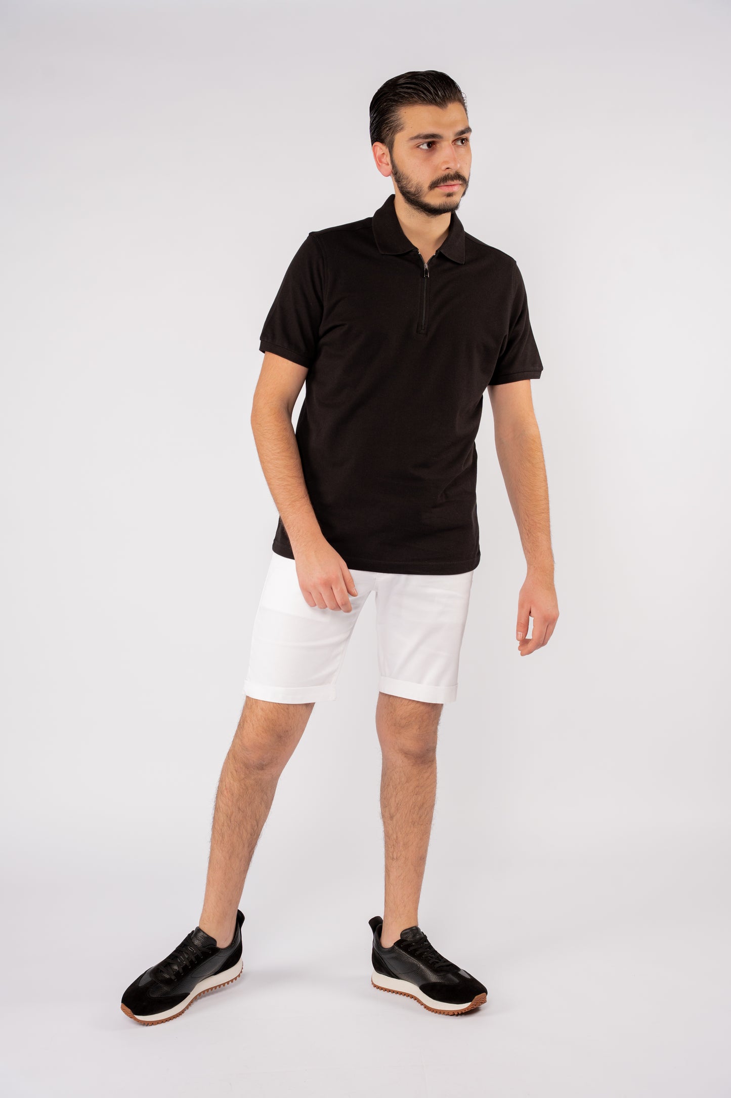 BLACK PIQUET ZIPPER POLO