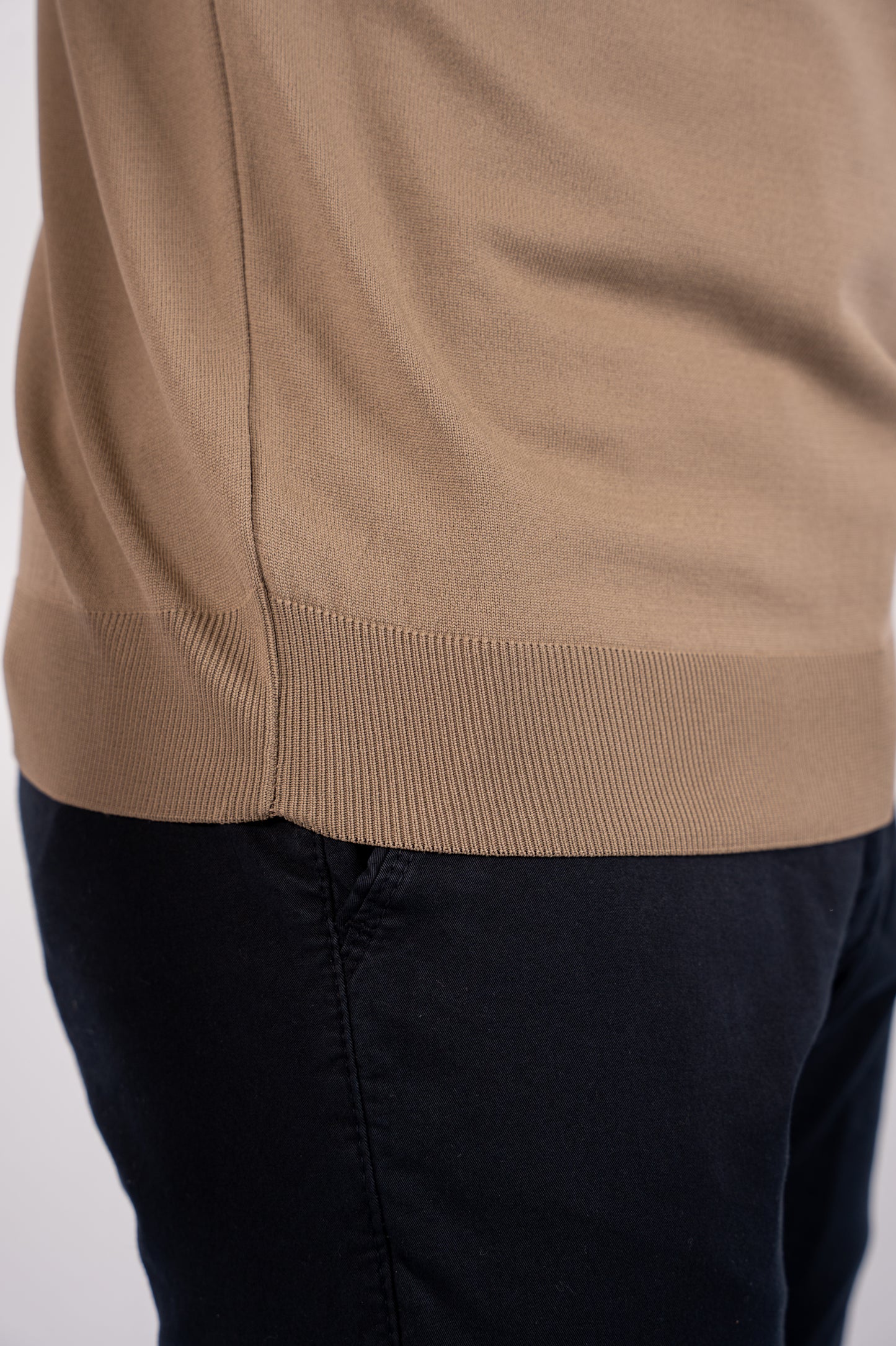 BEIGE MERCERIZED ZIPPER POLO