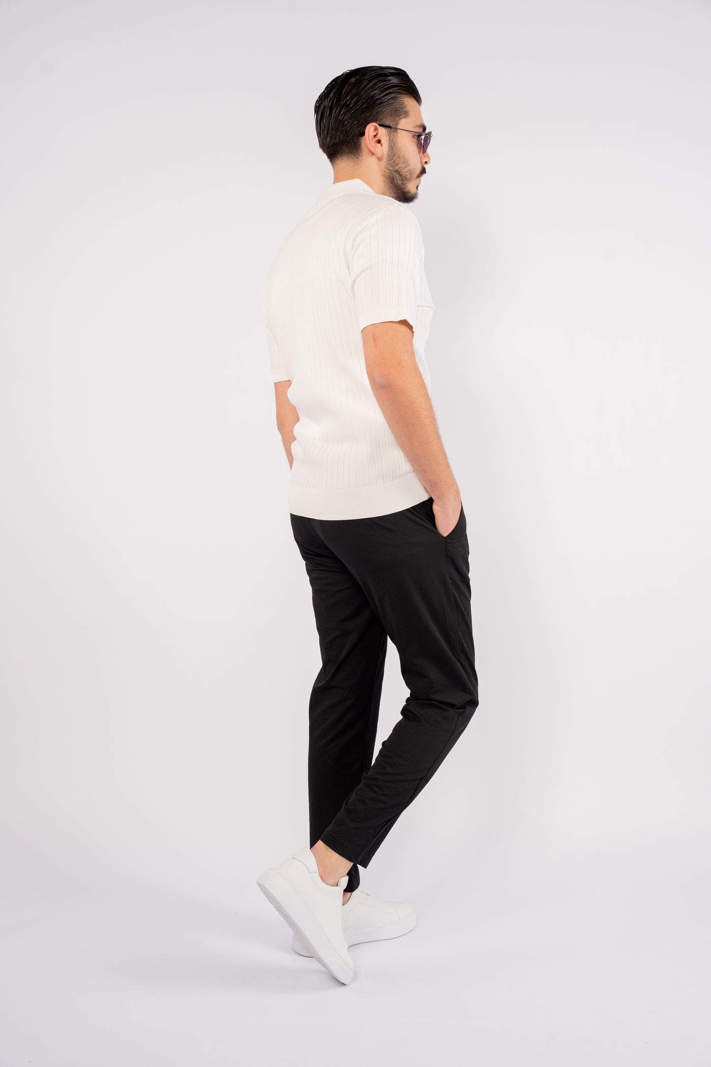 WHITE VNECK LINED POLO