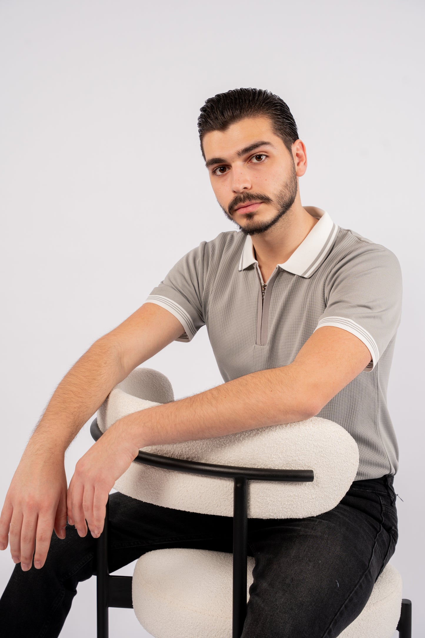 GREY MIXED ZIPPER TRICOT POLO