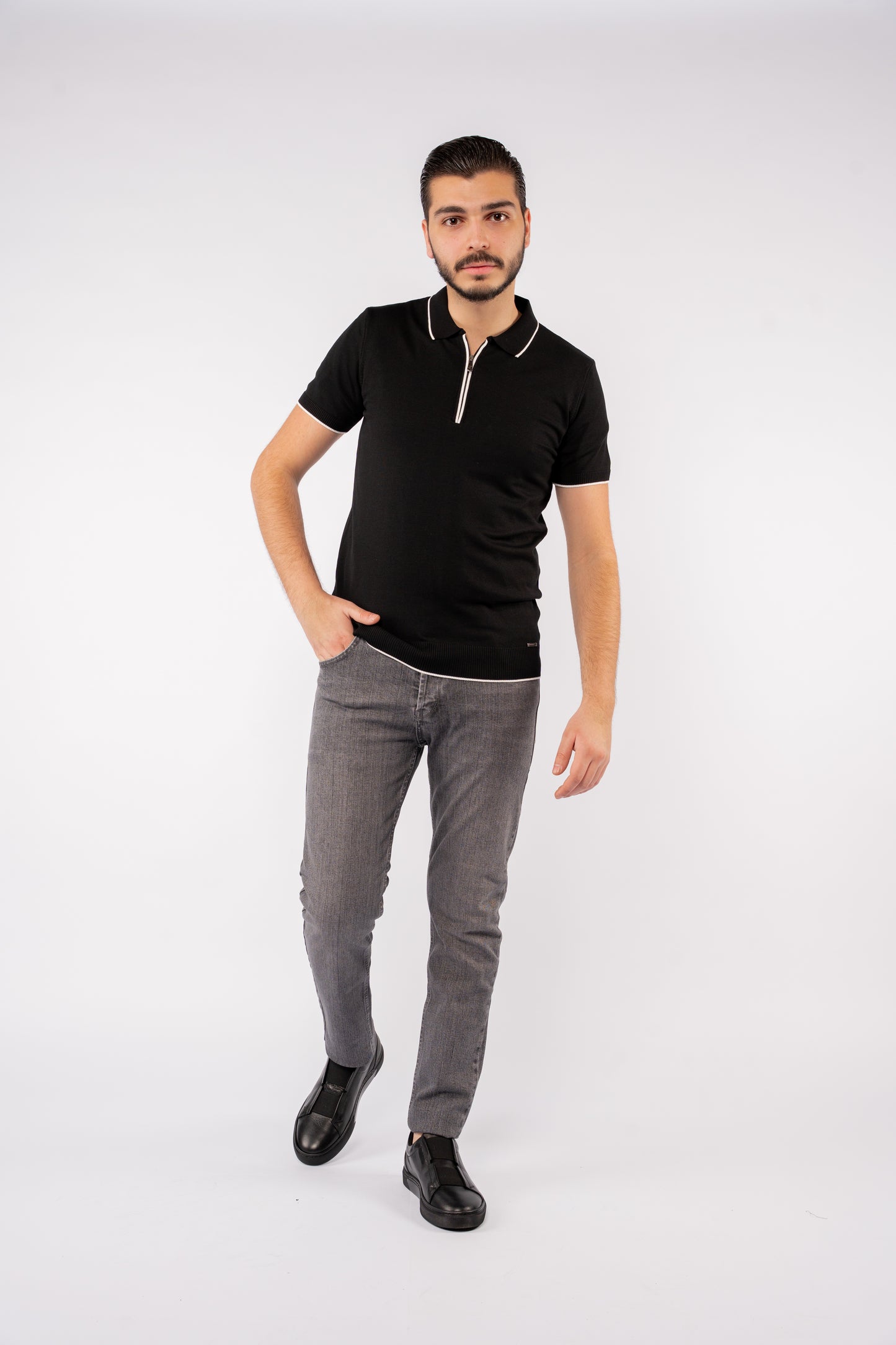 BLACK WHITE LINE POLO