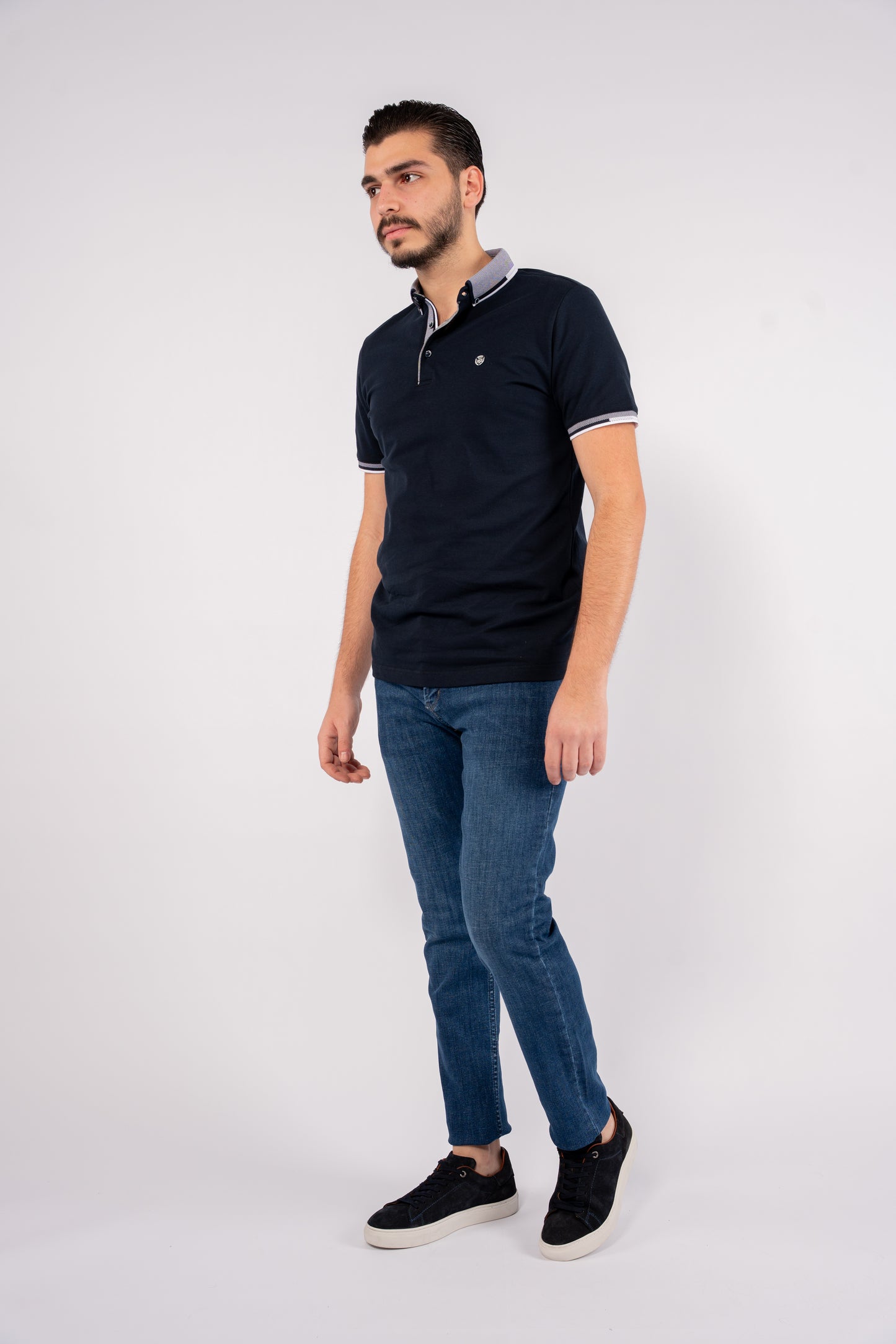 NAVY BUTTON COLLAR POLO